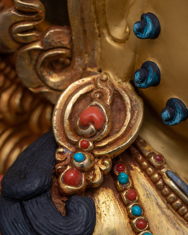 Traditional Tibetan Dzambala Gold Statue | Himalayan Tibetan Wealth Deity Figurine