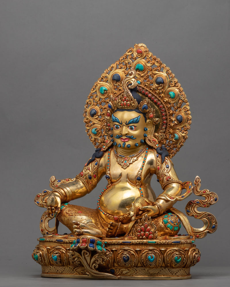 Traditional Tibetan Dzambala Gold Statue | Himalayan Tibetan Wealth Deity Figurine