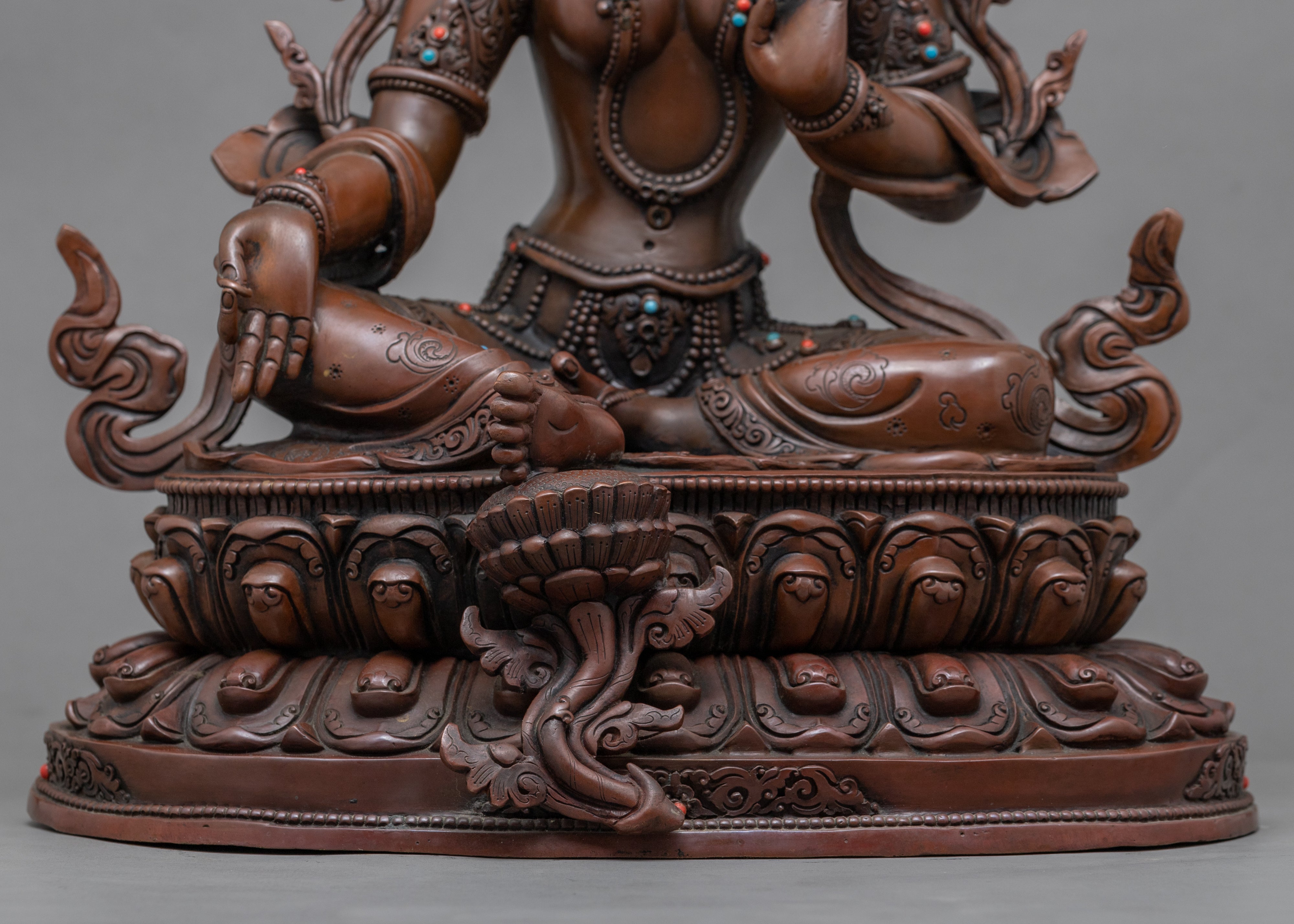 Gold-Gilded Statue Of Green Tara Face For Meditation | Buddhist Deity Figurine For Ritual