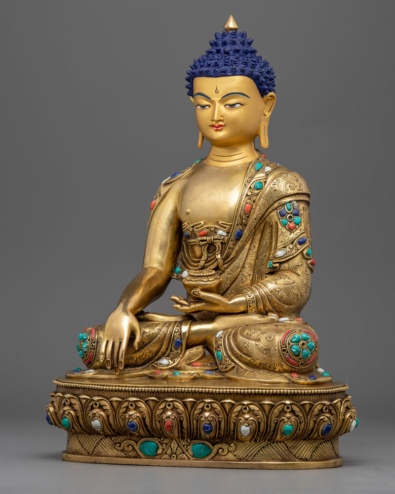 Shakyamuni Buddha Statue Indoor Practice | Gold-Gilded Buddhist Traditional Sculpture