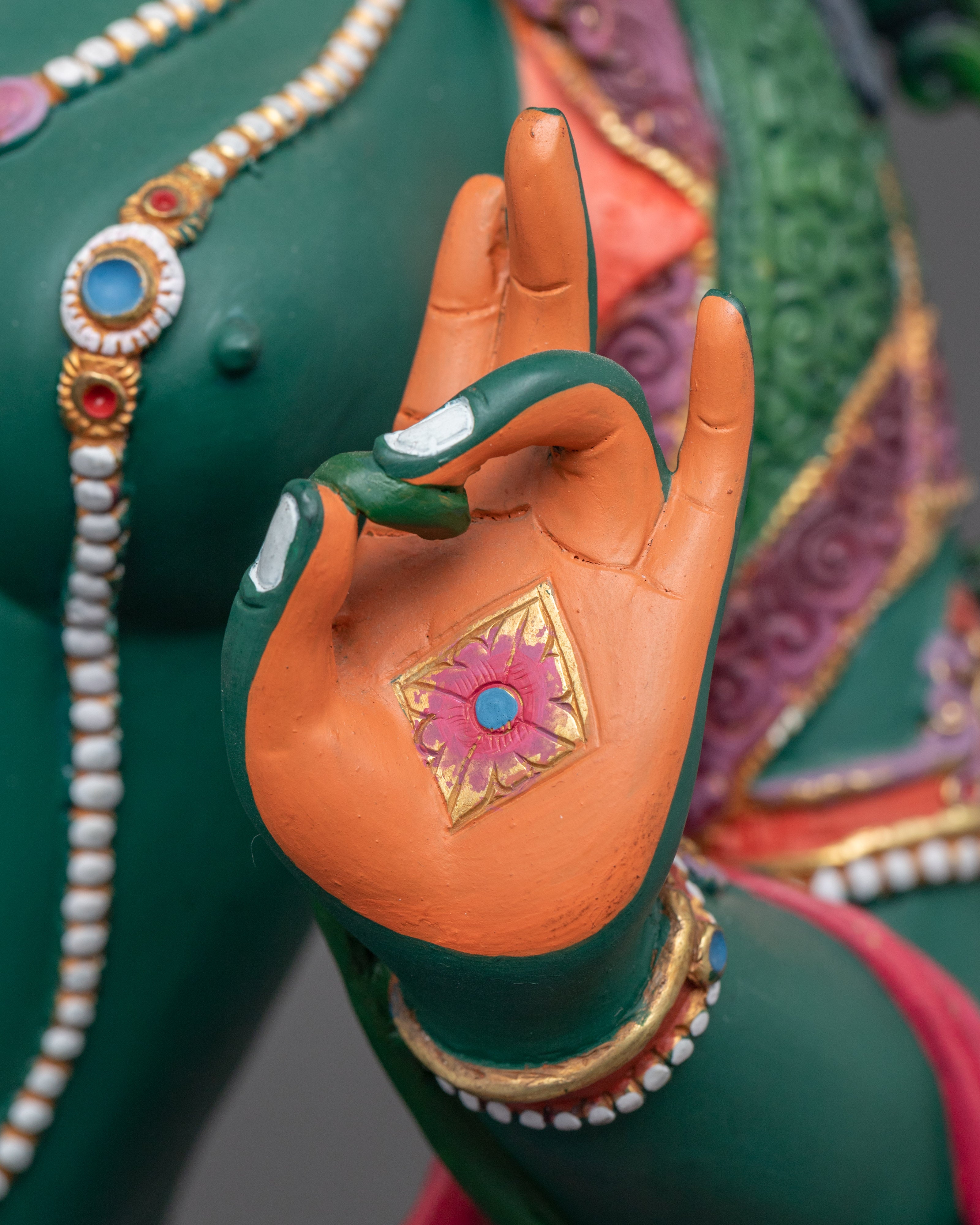 Tibetan Goddess Green Tara Statue | Female Buddhist Deity Statue For Prayer