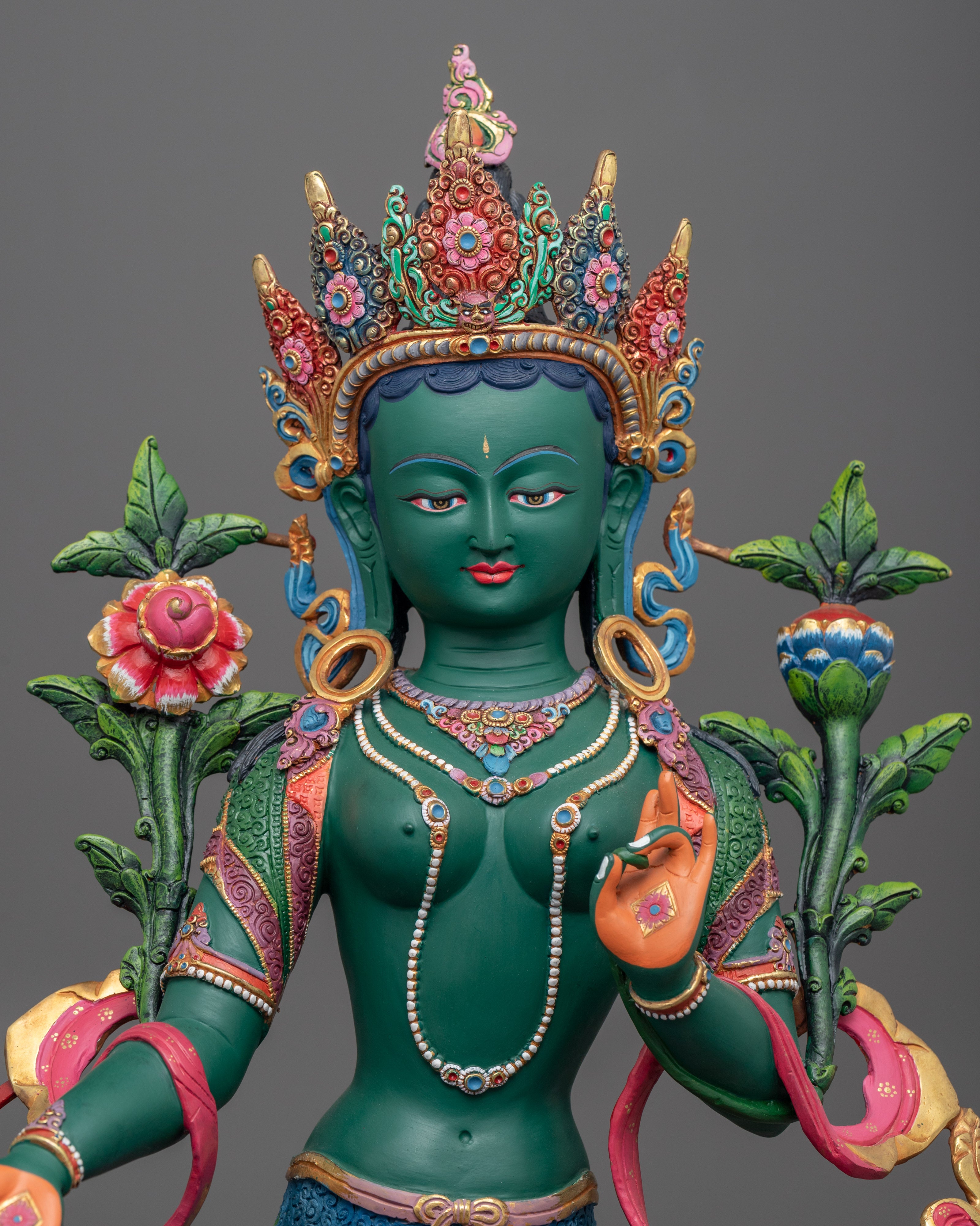 Tibetan Goddess Green Tara Statue | Female Buddhist Deity Statue For Prayer