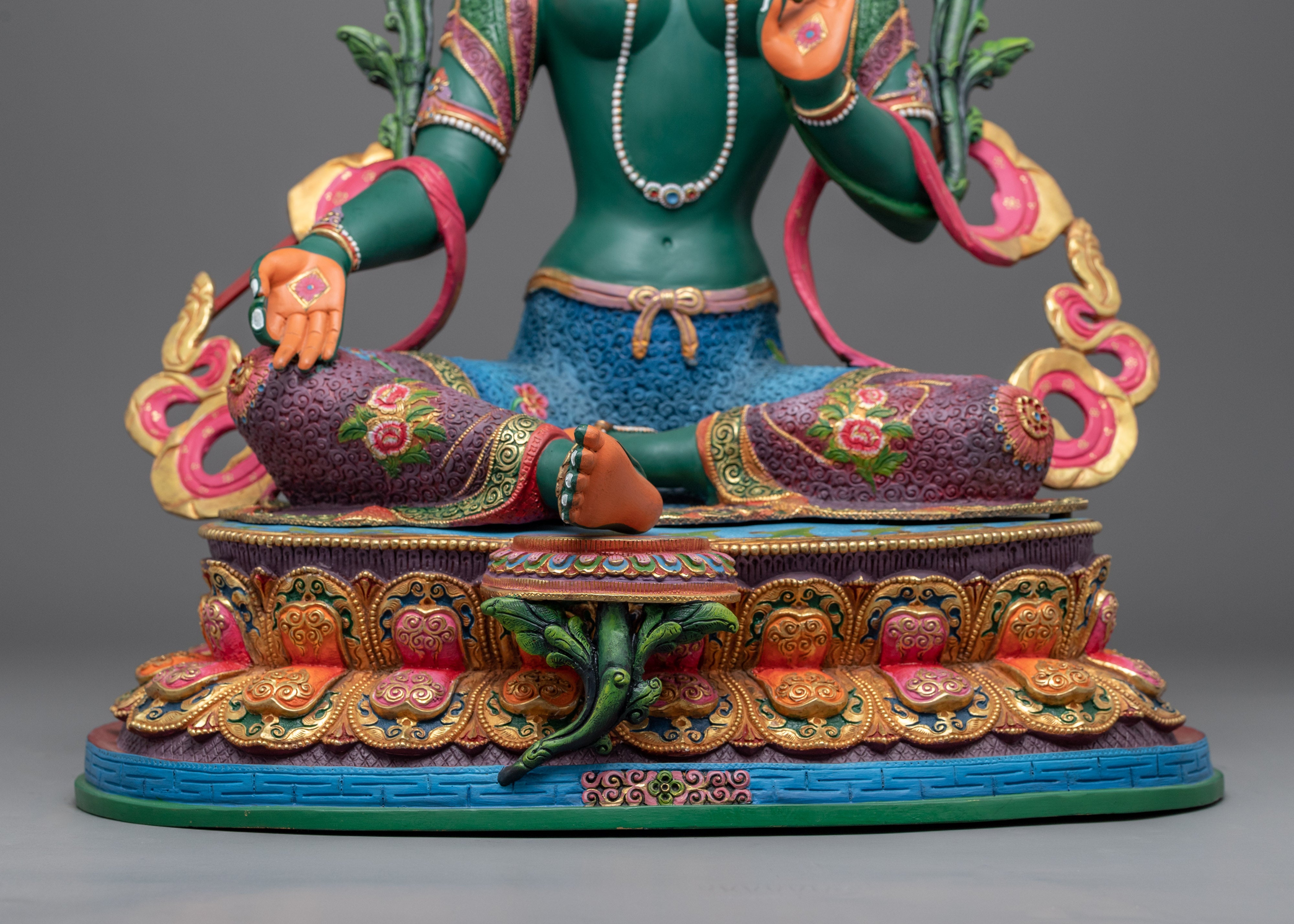 Tibetan Goddess Green Tara Statue | Female Buddhist Deity Statue For Prayer