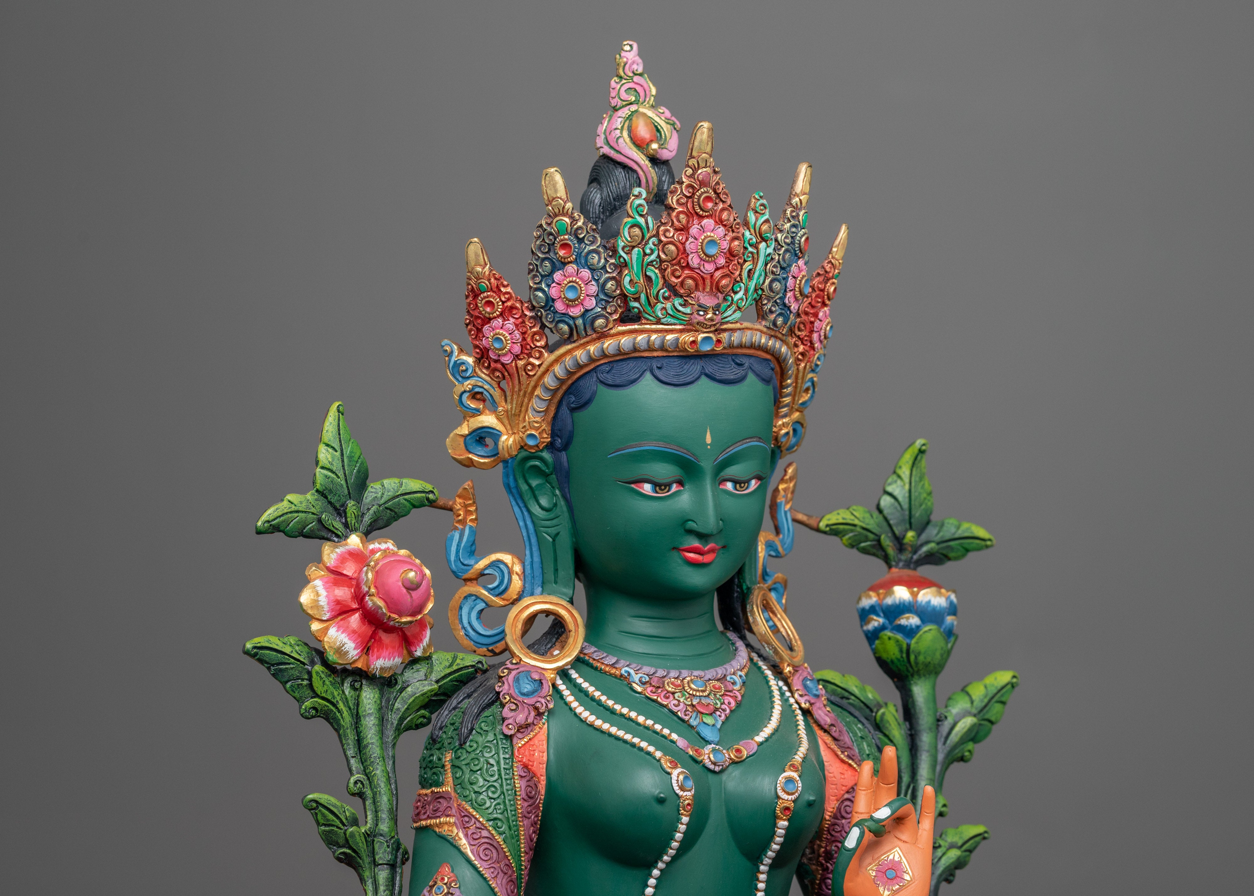 Tibetan Goddess Green Tara Statue | Female Buddhist Deity Statue For Prayer