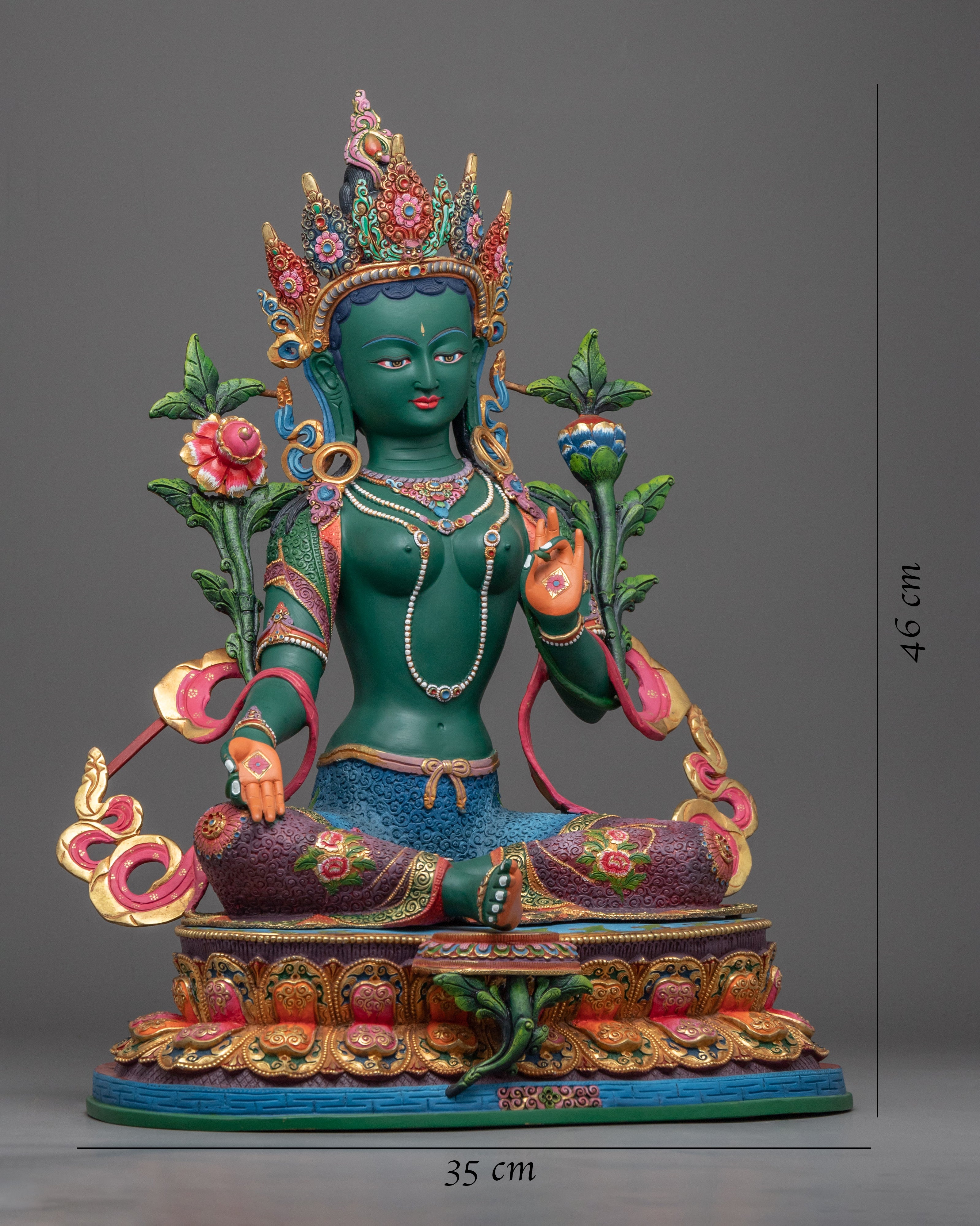 Tibetan Goddess Green Tara Statue | Female Buddhist Deity Statue For Prayer