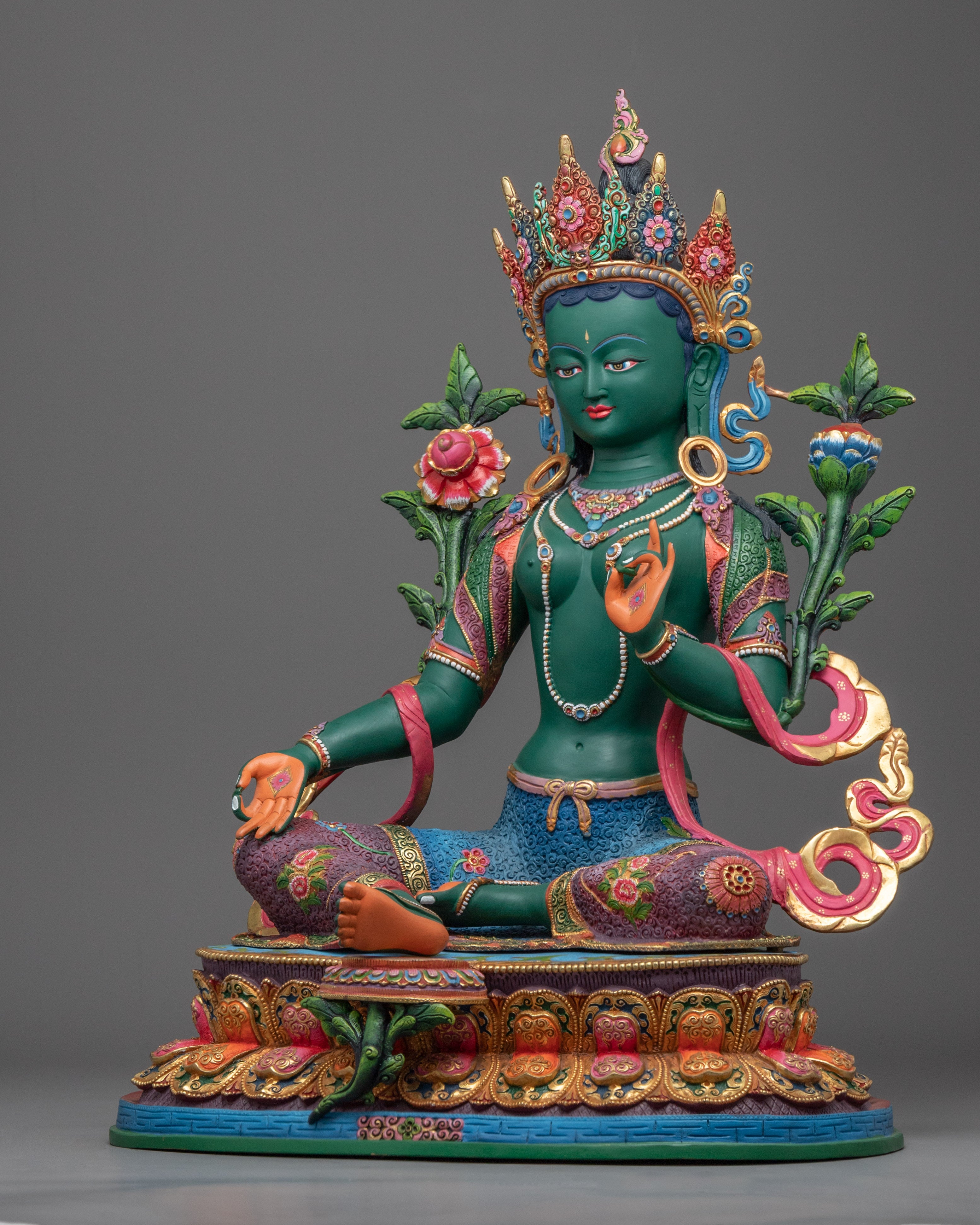 Tibetan Goddess Green Tara Statue | Female Buddhist Deity Statue For Prayer