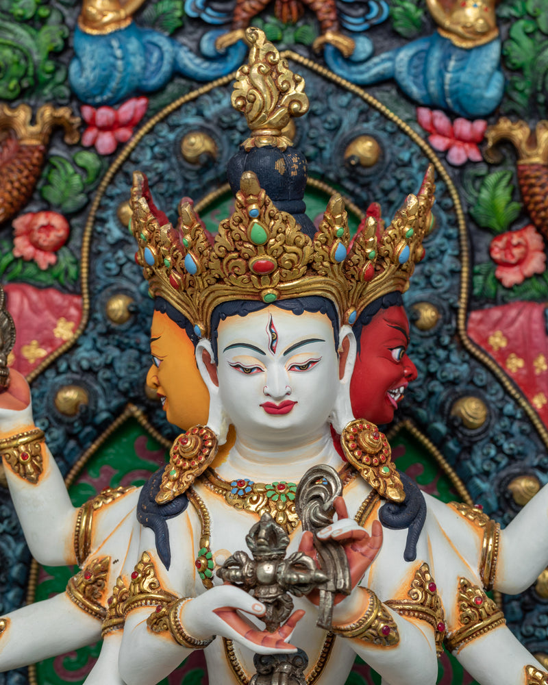 Acrylic Painted Statue For Namgyalma Long Mantra Practice | Tibetan Art Plated with Gold