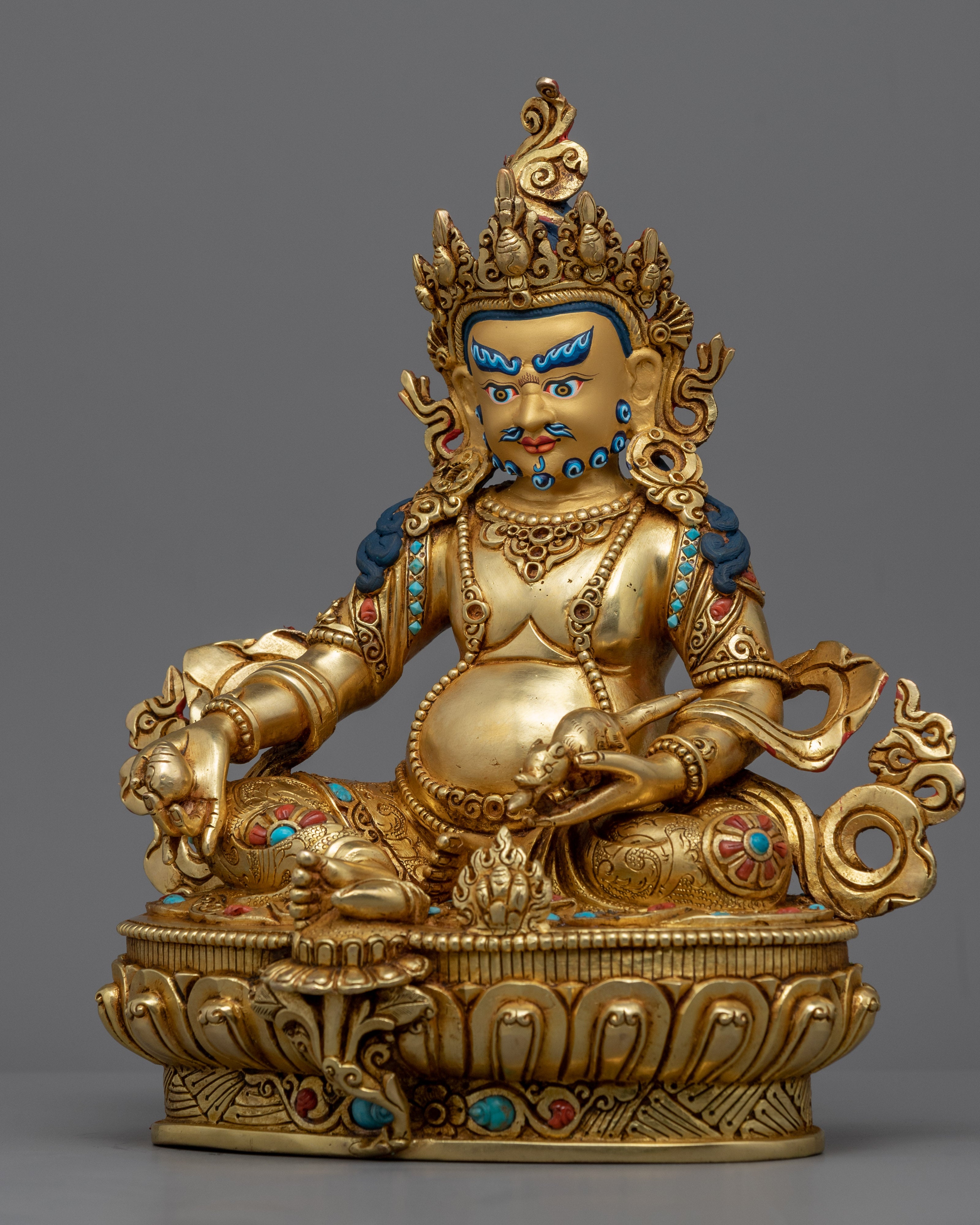 Tibetan Buddha God Of Wealth Statue | Traditional Tibetan Wealth Deity Gold Figurine