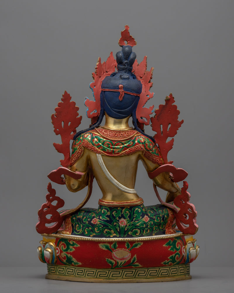 Nepali Princess Tara Gold Statue | Traditional Himalayan Green Tara Sculpture