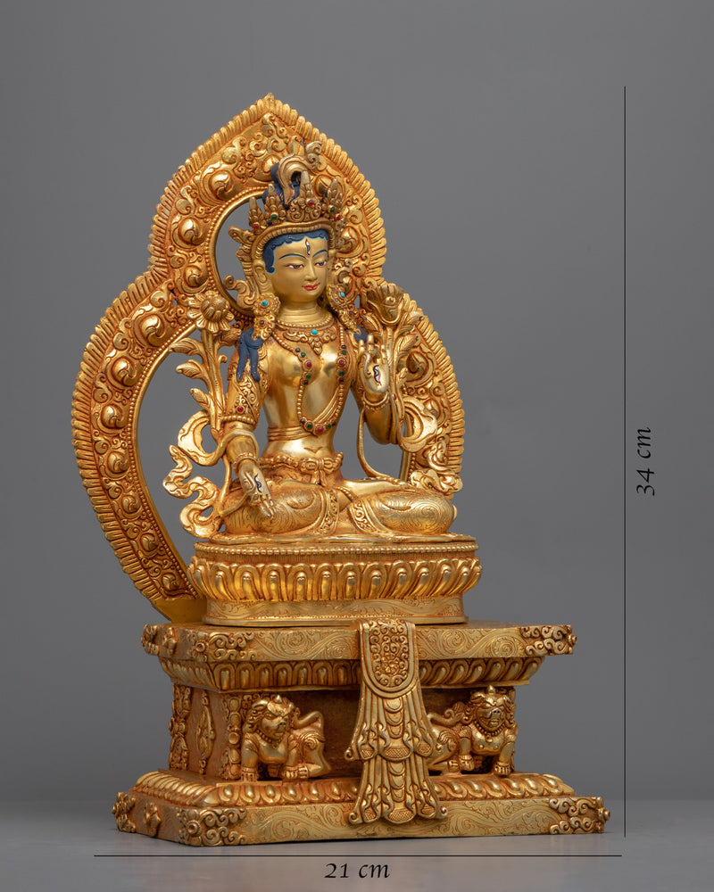 White Tara Empowerment Statue | Tibetan Deity White Tara Seated on Throne Figurine