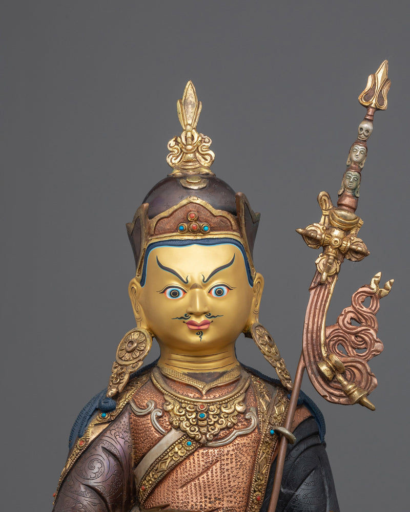 Statue for Padmasambhava Teachings | Guru Rinpoche Face Gilded in 24-Karat Real Gold