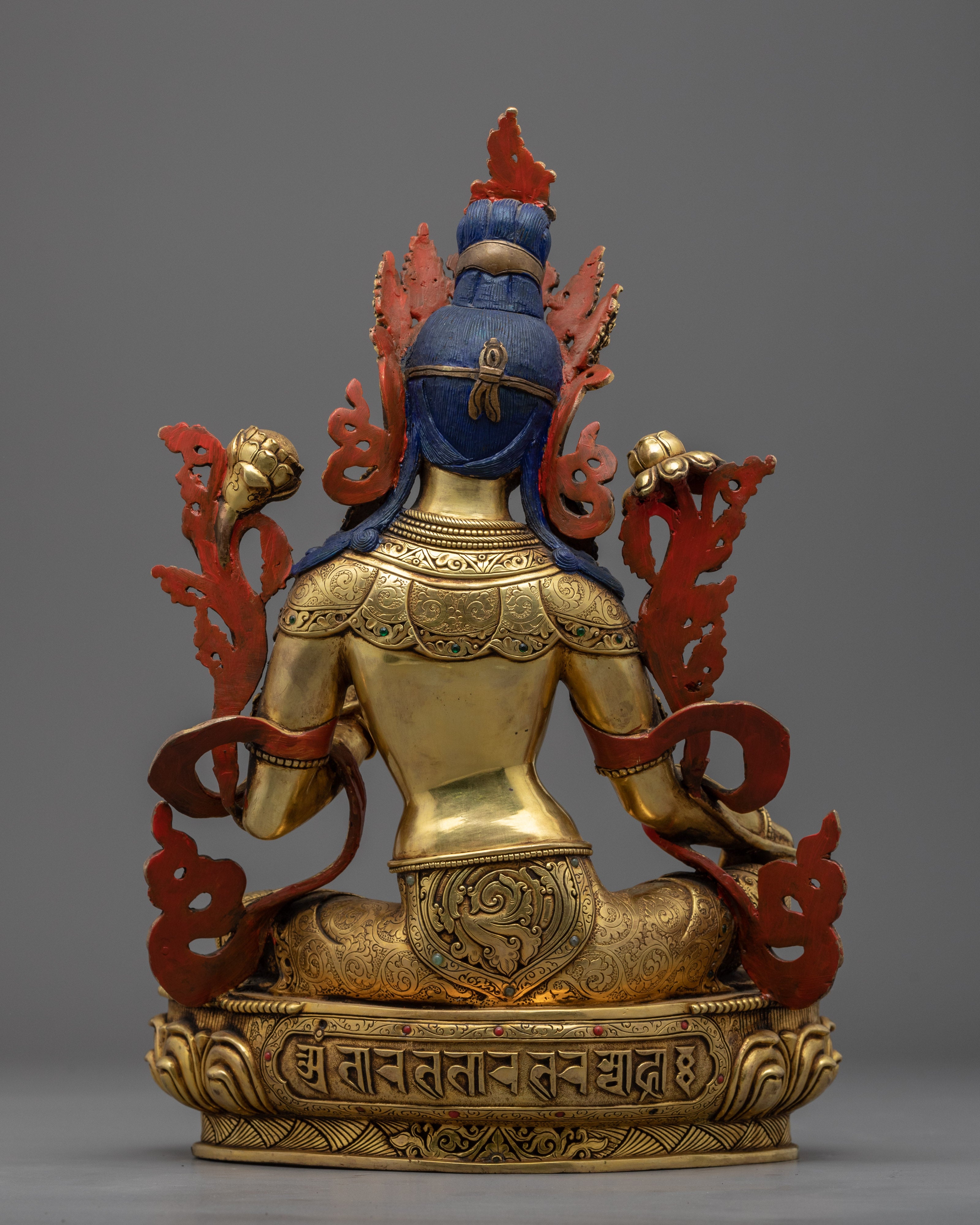 Green Tara Devi Statue | Gold Gilded Statue For Meditation