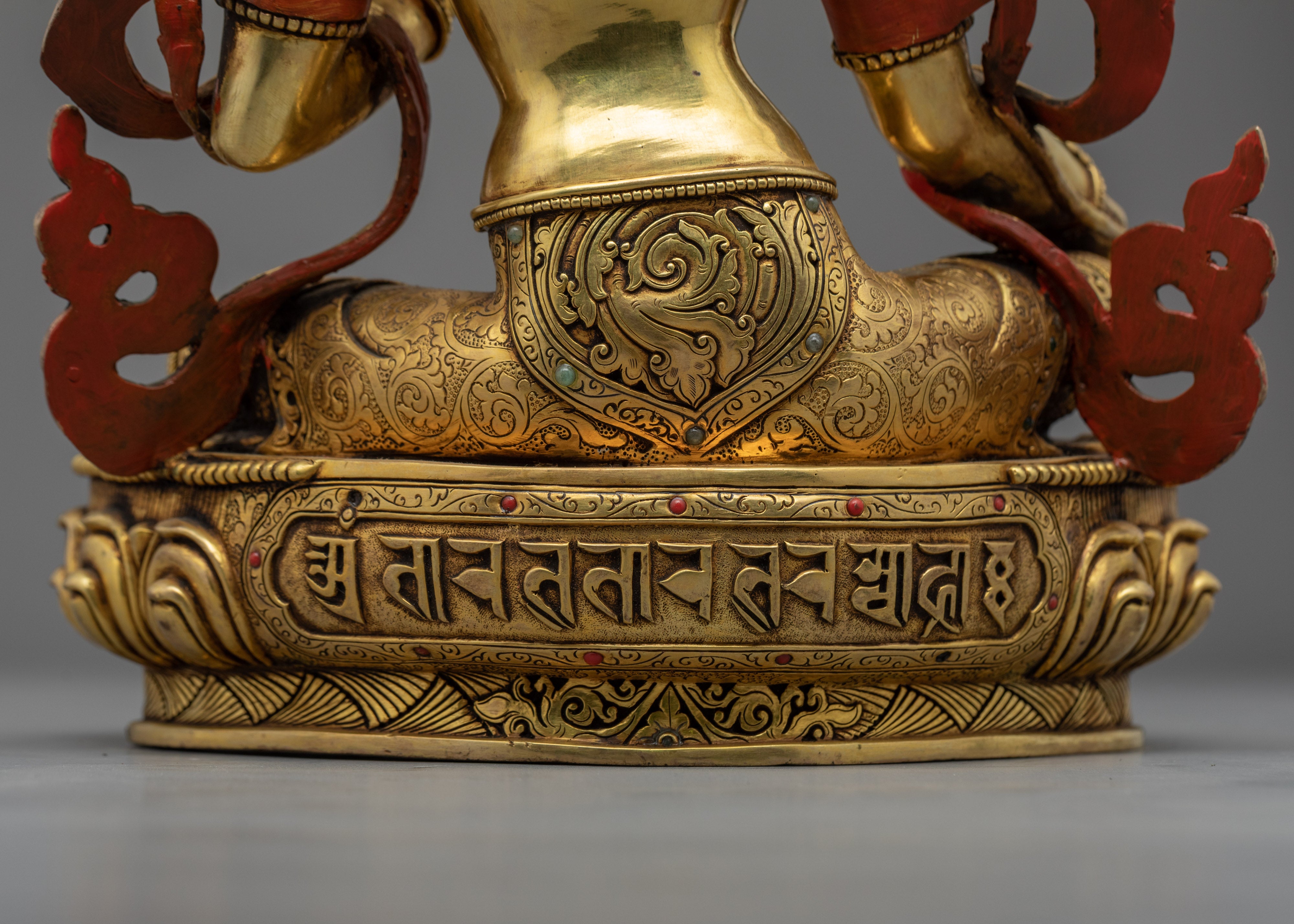 Green Tara Devi Statue | Gold Gilded Statue For Meditation