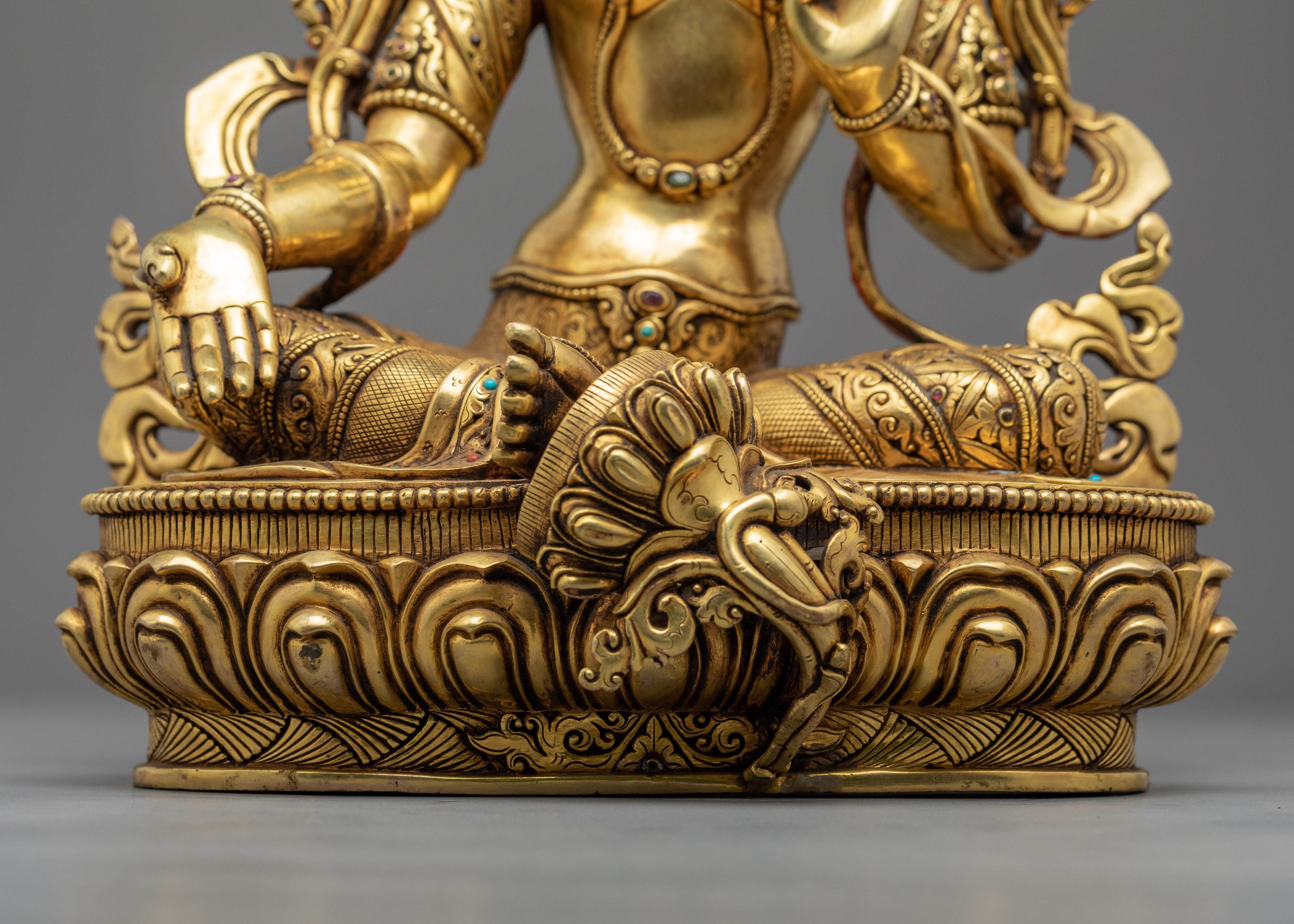Green Tara Devi Statue | Gold Gilded Statue For Meditation