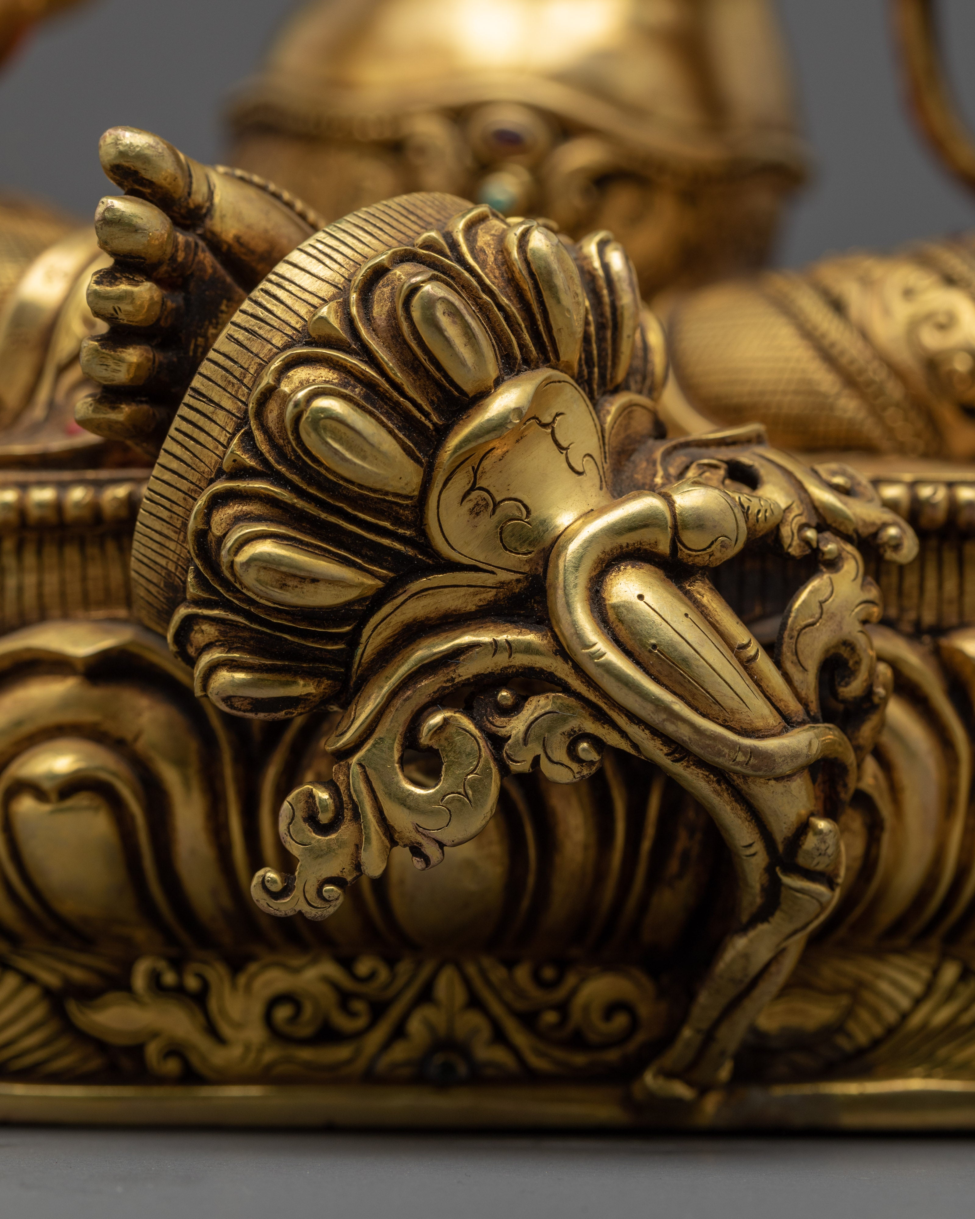 Green Tara Devi Statue | Gold Gilded Statue For Meditation