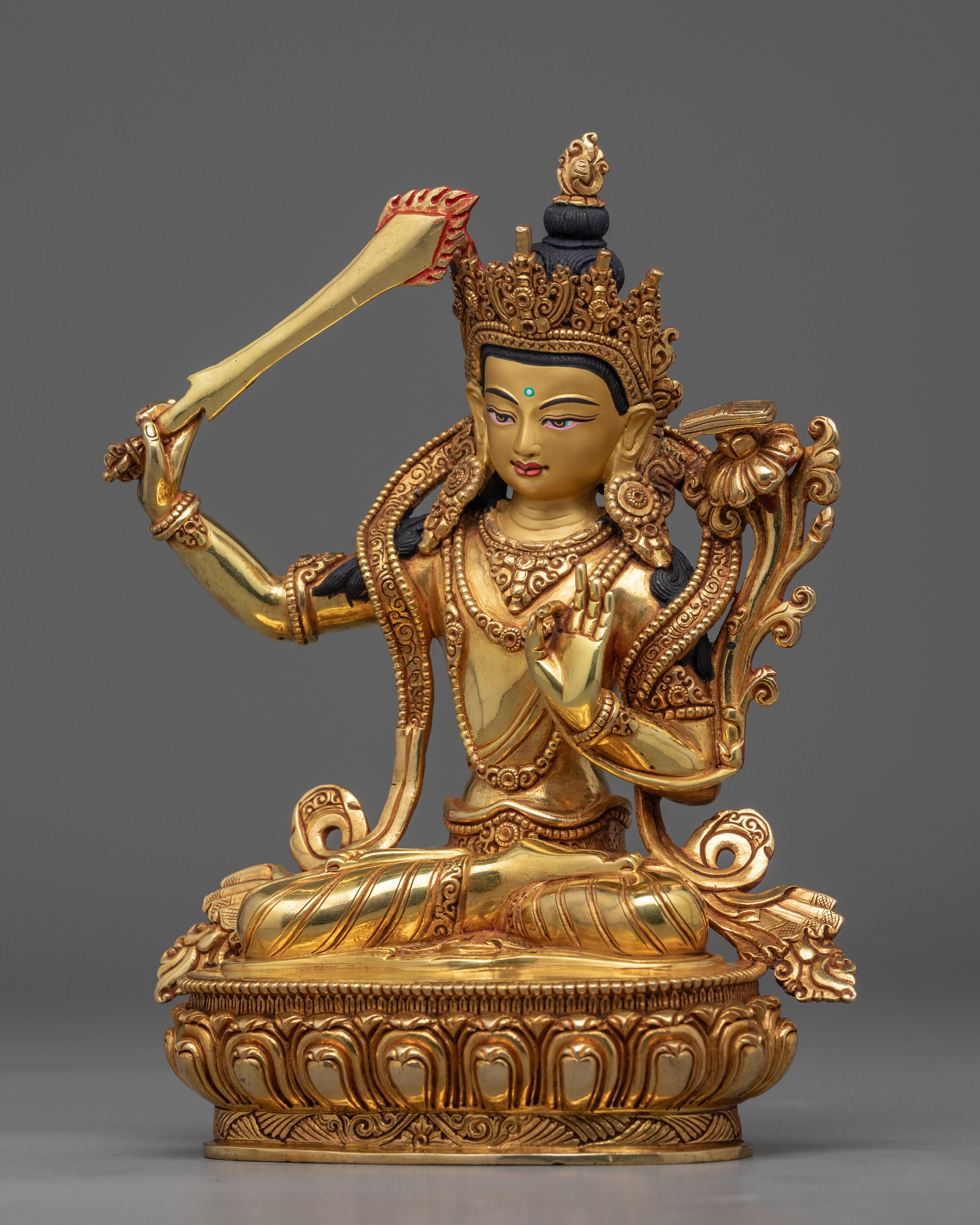Buda Manjushri Simulacrum | Himalayan 24-Carat Gold Gilded Statues