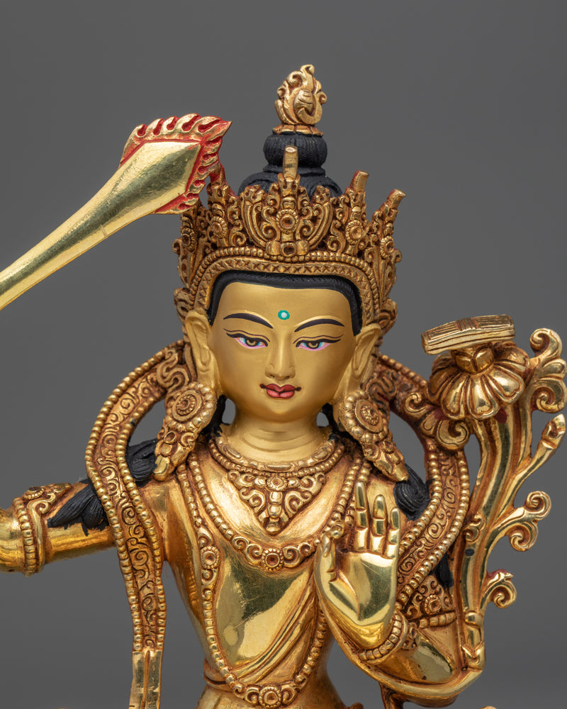 Buda Manjushri Simulacrum | Himalayan 24-Carat Gold Gilded Statues