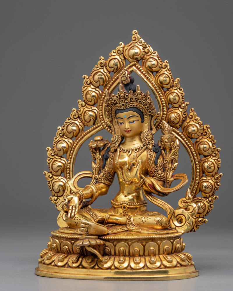 Buddhist Tara Statue | Traditionally Hand-carved Figurine of Green Tara