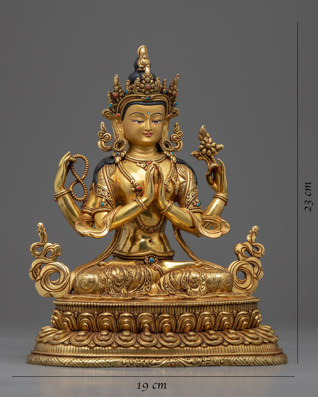 Buddhist Four-Arm Chenresig Statue | 24K Gold Hand-Carved Sculpture