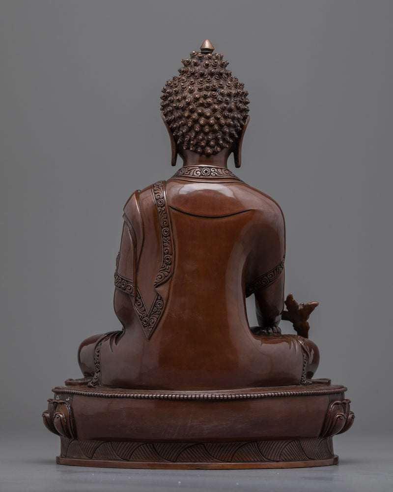 Oxidized Copper Bhaisajyaguru Buddha Sculpture | Traditional Medicine Buddha Himalayan Art
