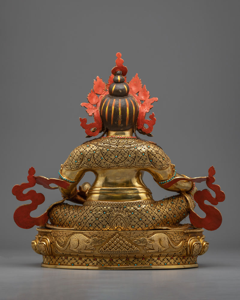 Traditionally Hand-Crafted Dzambhala Mantra Statue | Tibetan Art Gilded with Gold