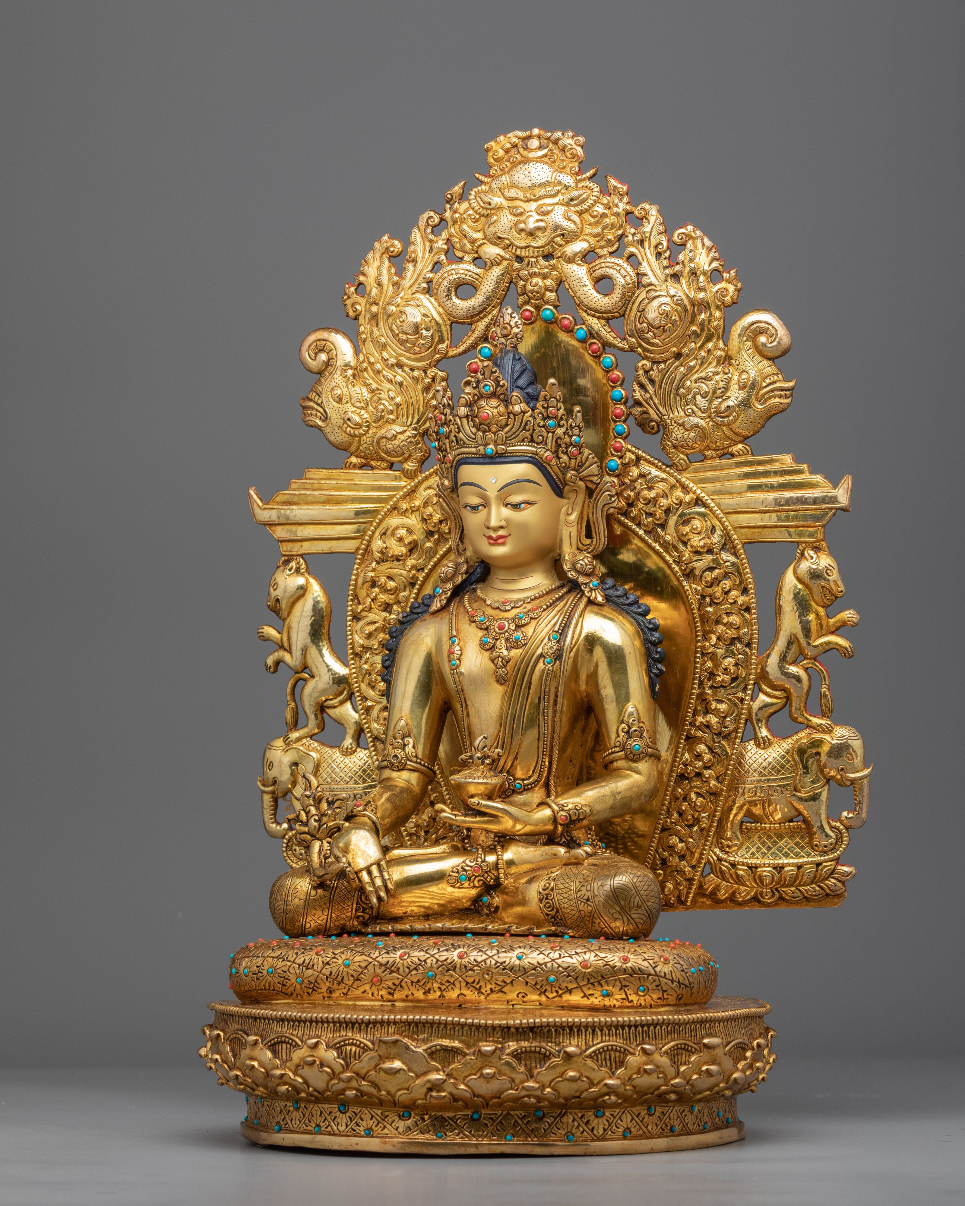 Gold Gilded Traditional Healing Medicine Buddha Statue | Traditionally Handcrafted Statue