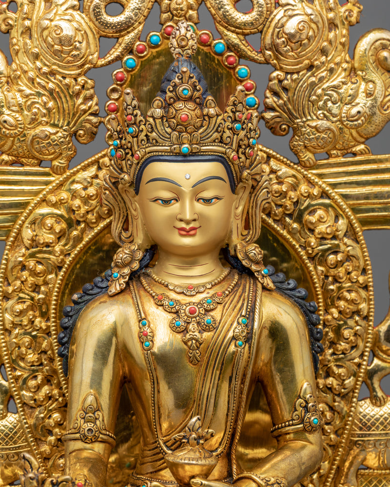 Gold Gilded Traditional Healing Medicine Buddha Statue | Traditionally Handcrafted Statue