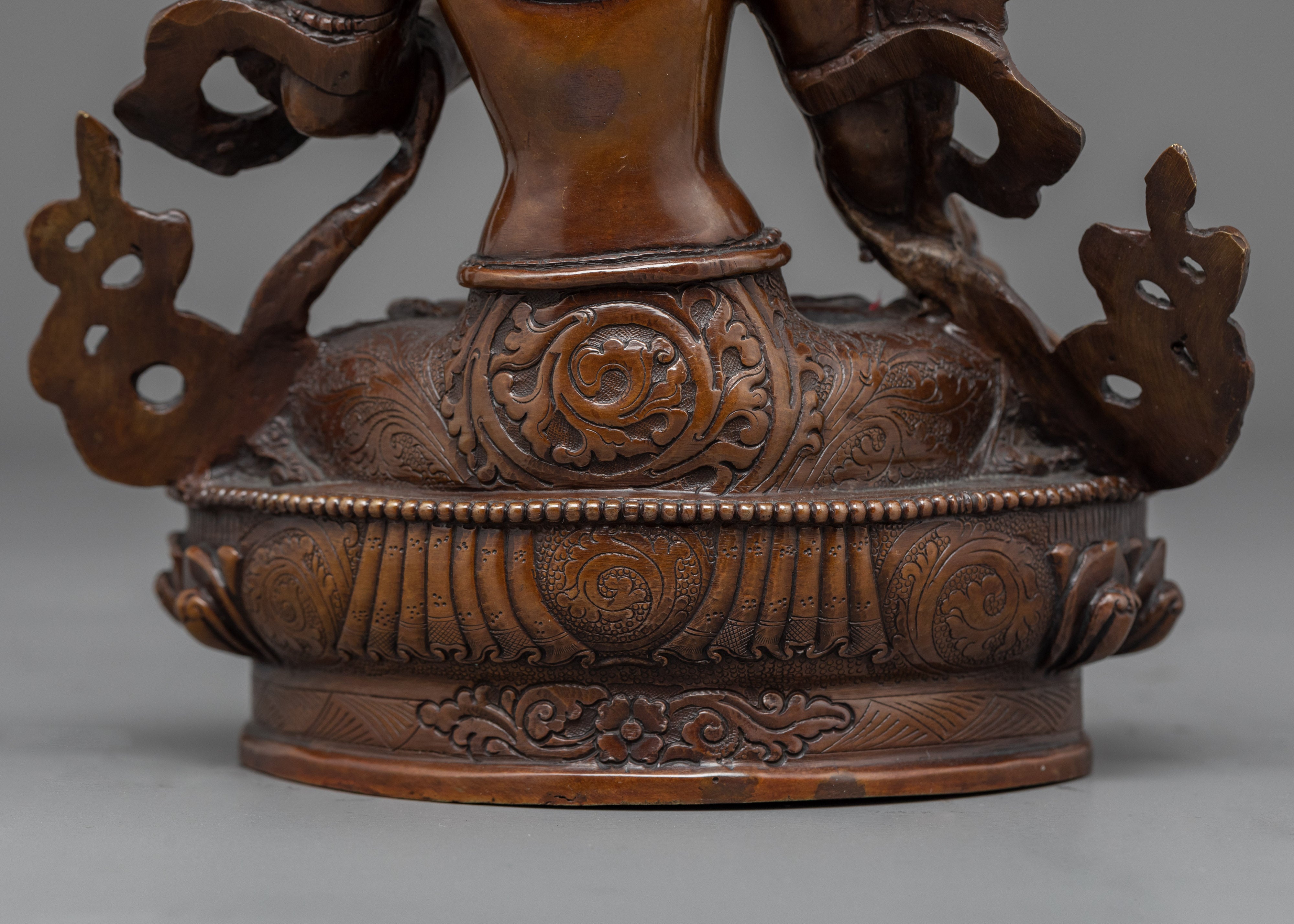 Hand-Carved White Tara Goddess Sculpture | Tibetan Oxidised Copper Sculpture
