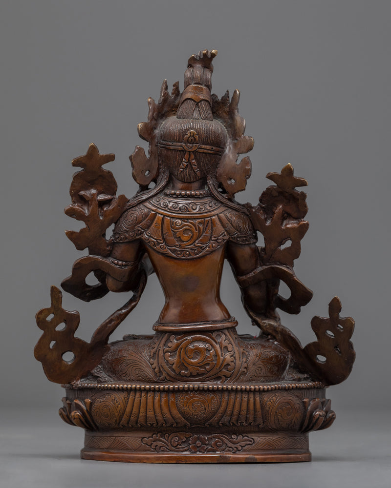 Hand-Carved White Tara Goddess Sculpture | Tibetan Oxidised Copper Sculpture