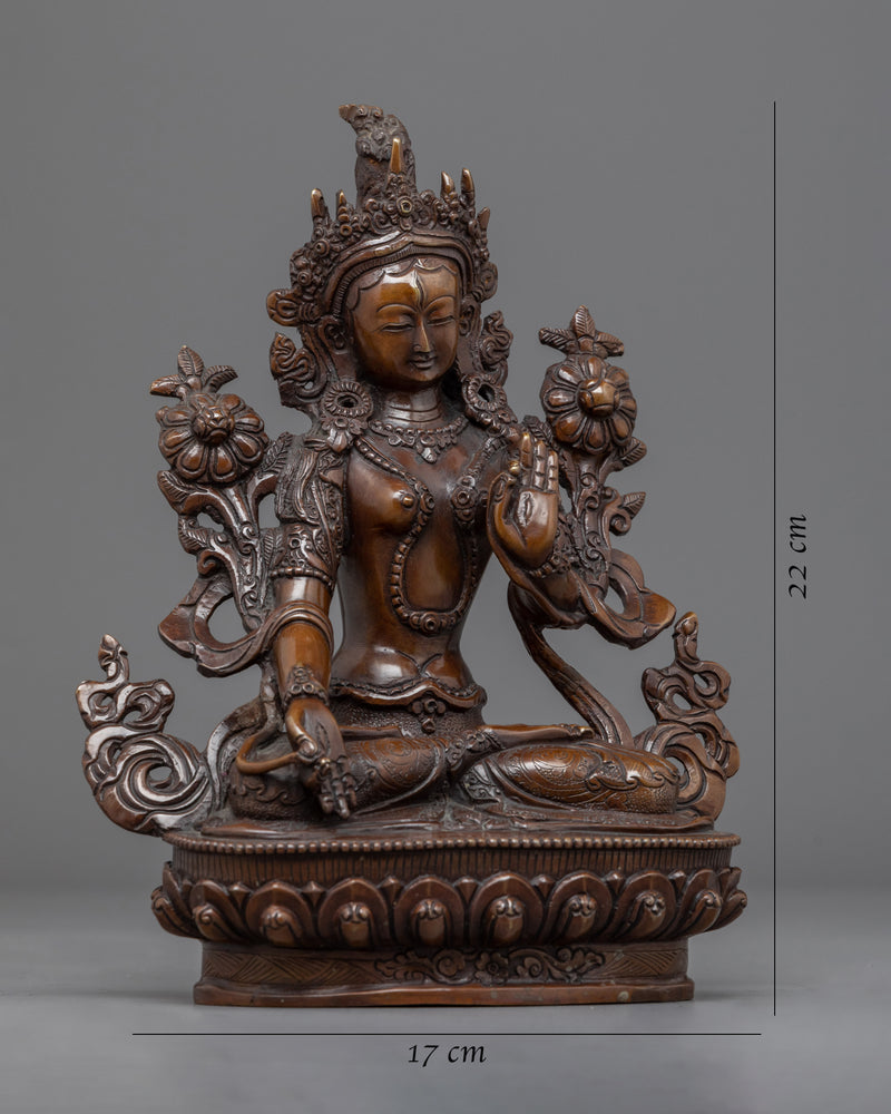 Hand-Carved White Tara Goddess Sculpture | Tibetan Oxidised Copper Sculpture