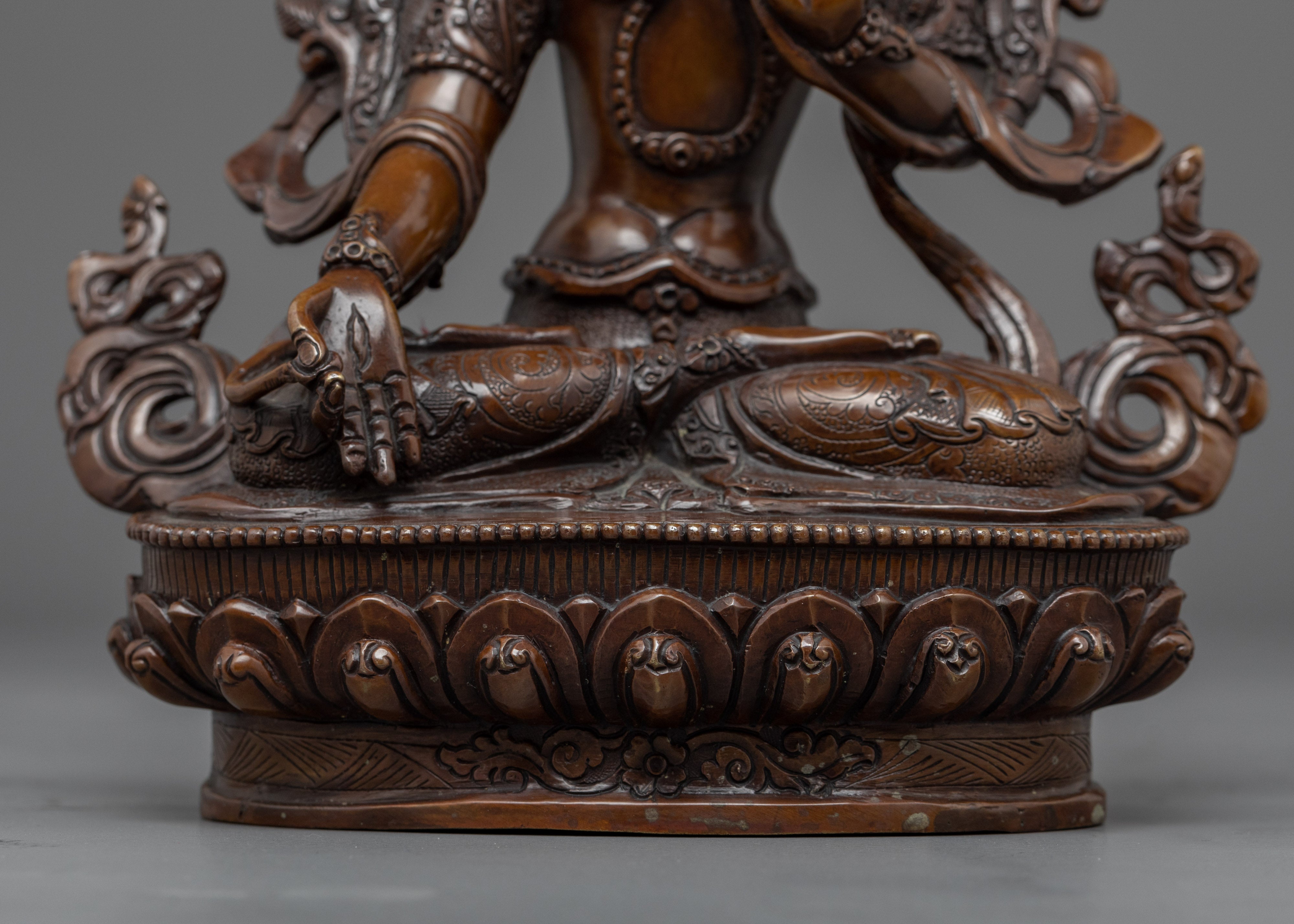 Hand-Carved White Tara Goddess Sculpture | Tibetan Oxidised Copper Sculpture