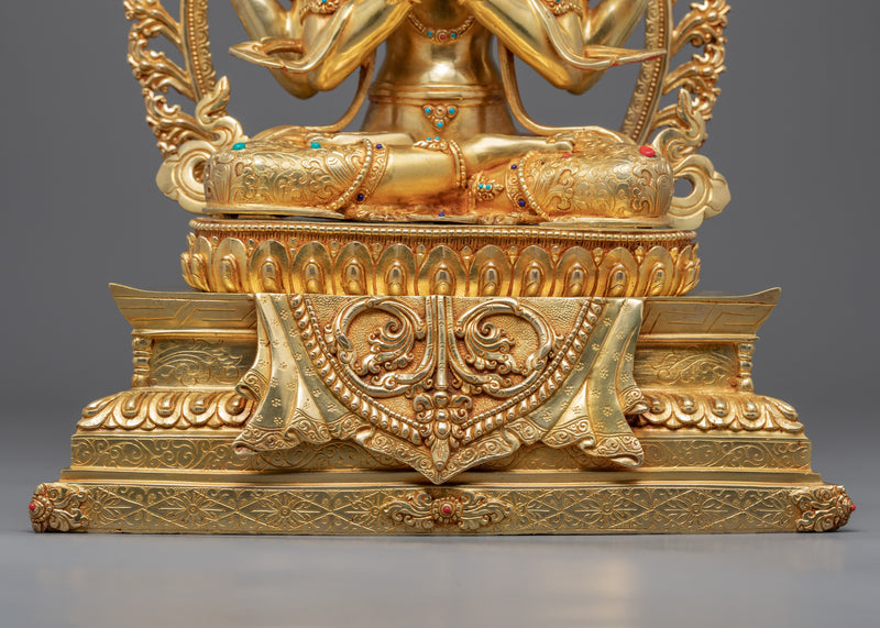 Tibetan Chenrezig Statue | Traditionally Gold Gilded Artwork