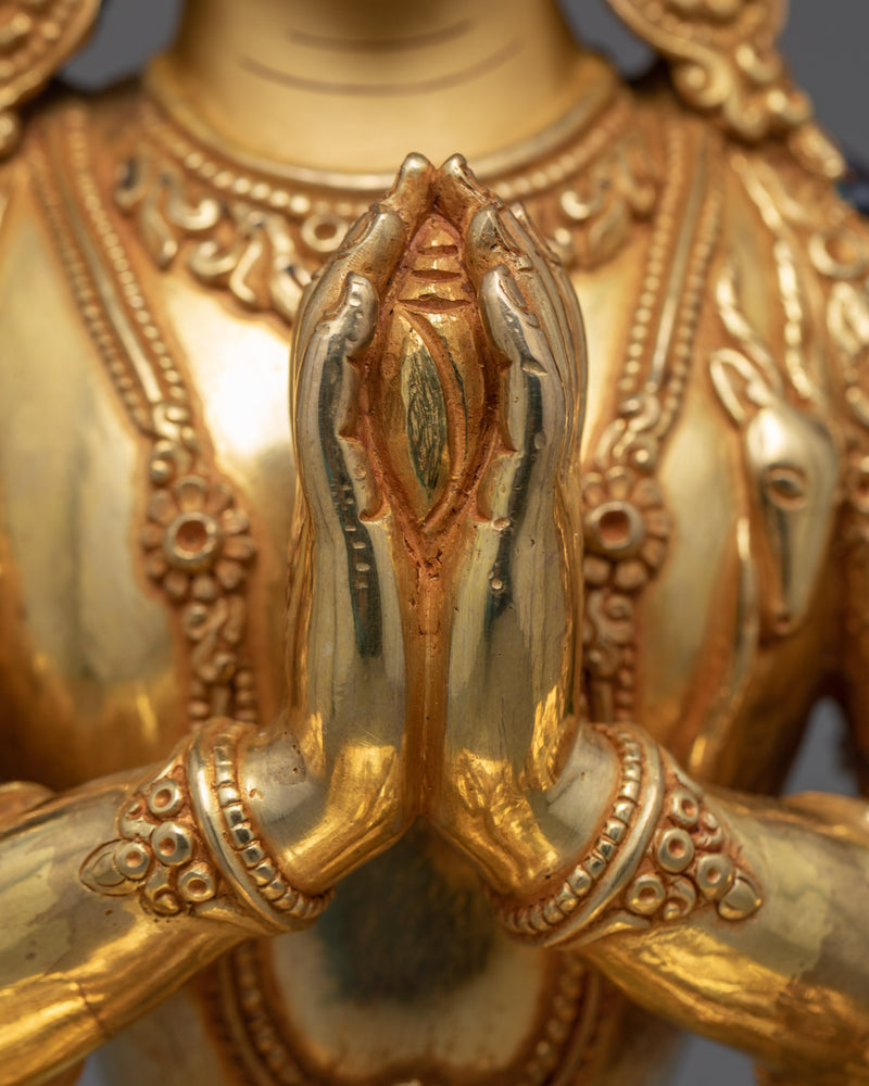 Golden Statue For 4 Arm Chenrezig Practice | Traditionally Made Art