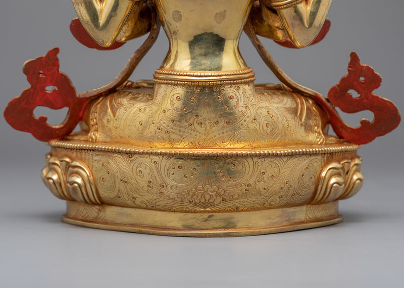 Golden Statue For 4 Arm Chenrezig Practice | Traditionally Made Art