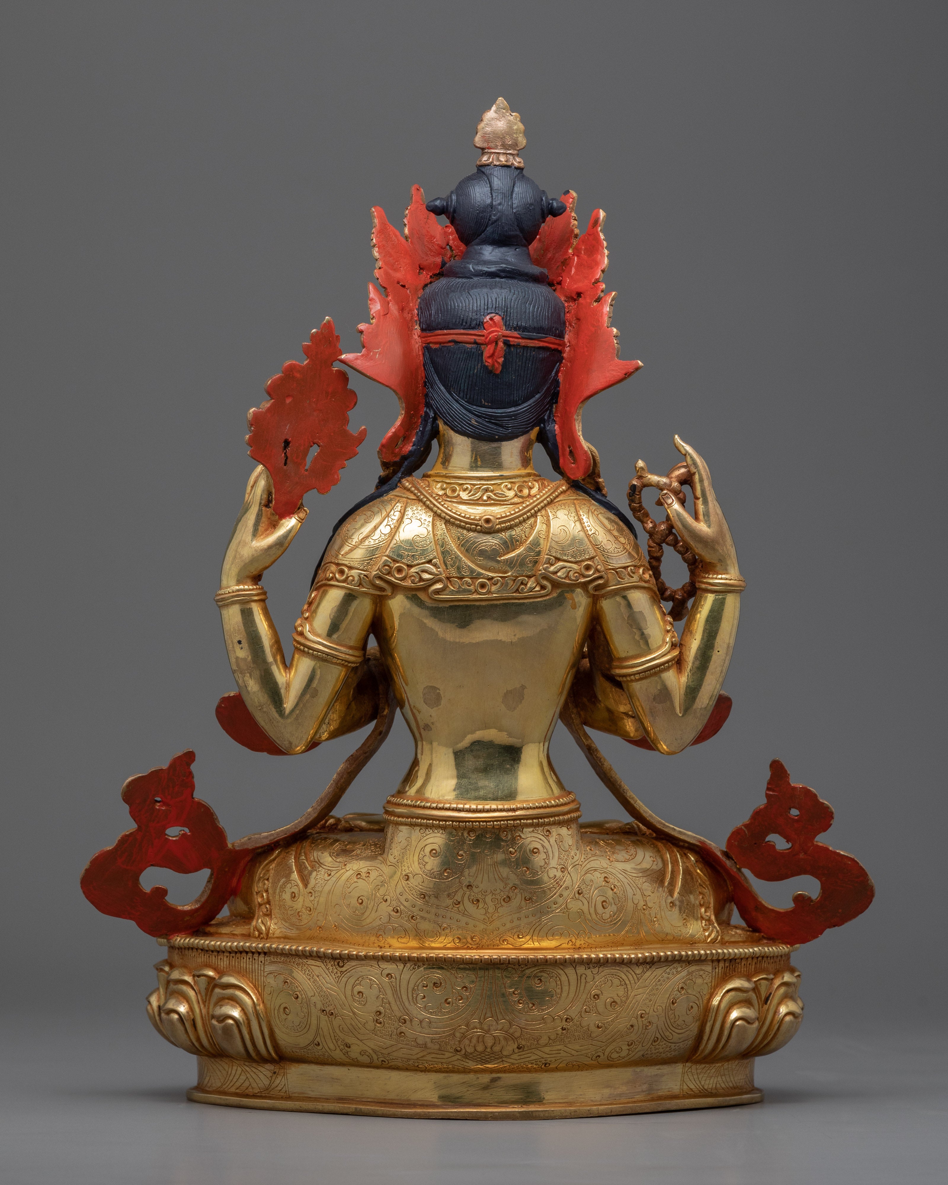 Golden Statue For 4 Arm Chenrezig Practice | Traditionally Made Art
