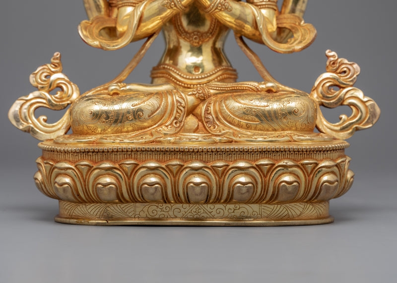 Golden Statue For 4 Arm Chenrezig Practice | Traditionally Made Art