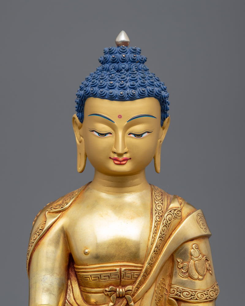 Genuine Gold-Gilded Buddha Shakyamuni Sculpture | Religious Buddha Statue