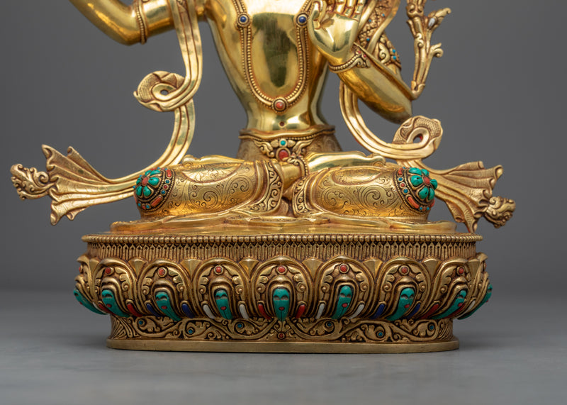 Gold-Gilded Bodhisattva Manjushri Sculpture | Traditional Himalayan Art