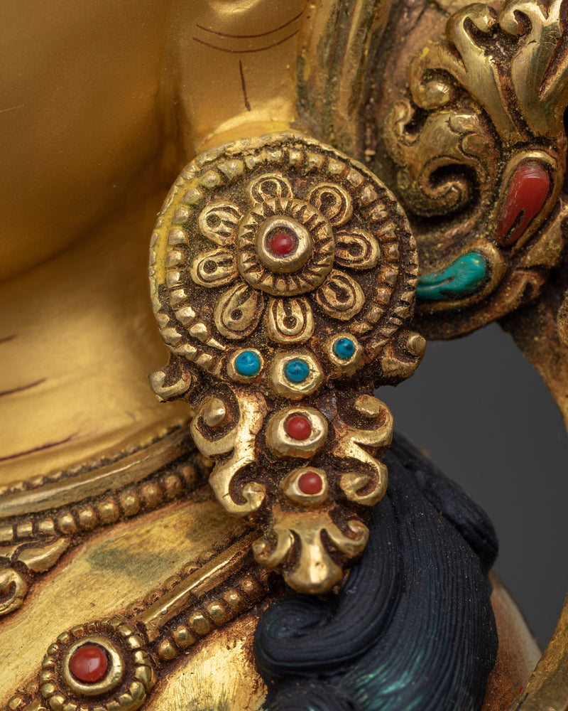 Gold-Gilded Bodhisattva Manjushri Sculpture | Traditional Himalayan Art