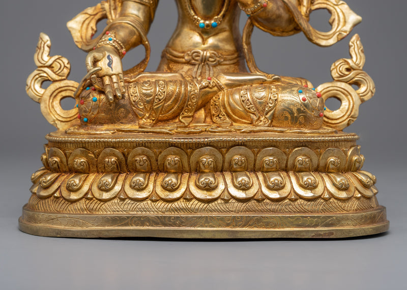 24k Gold Female Bodhisattva of Compassion,  White Tara Statue | Religious Statue for Meditation