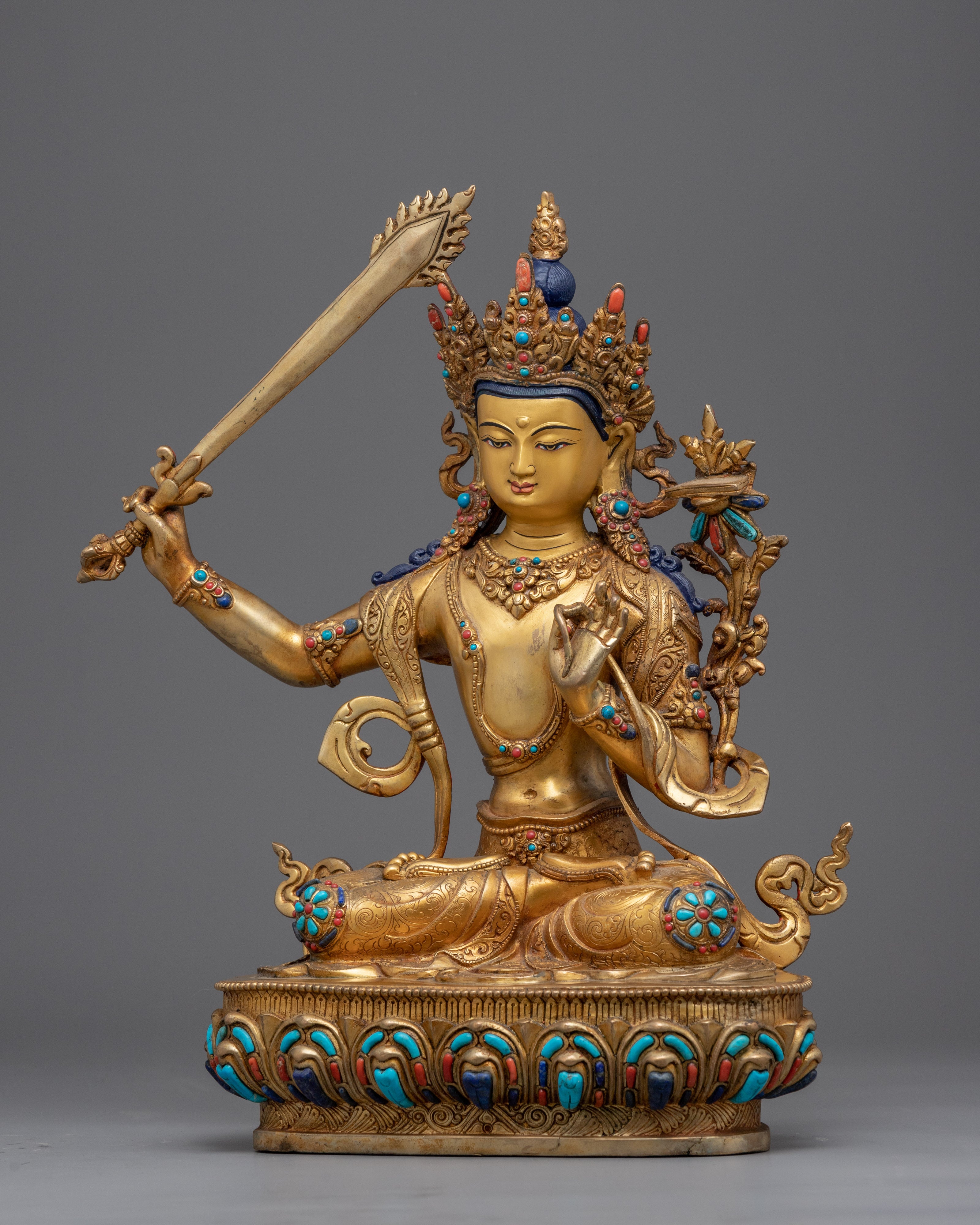 Genuine Gold Gilded Manjushri Bodhisattva of Wisdom | Himalayan Art for Meditation