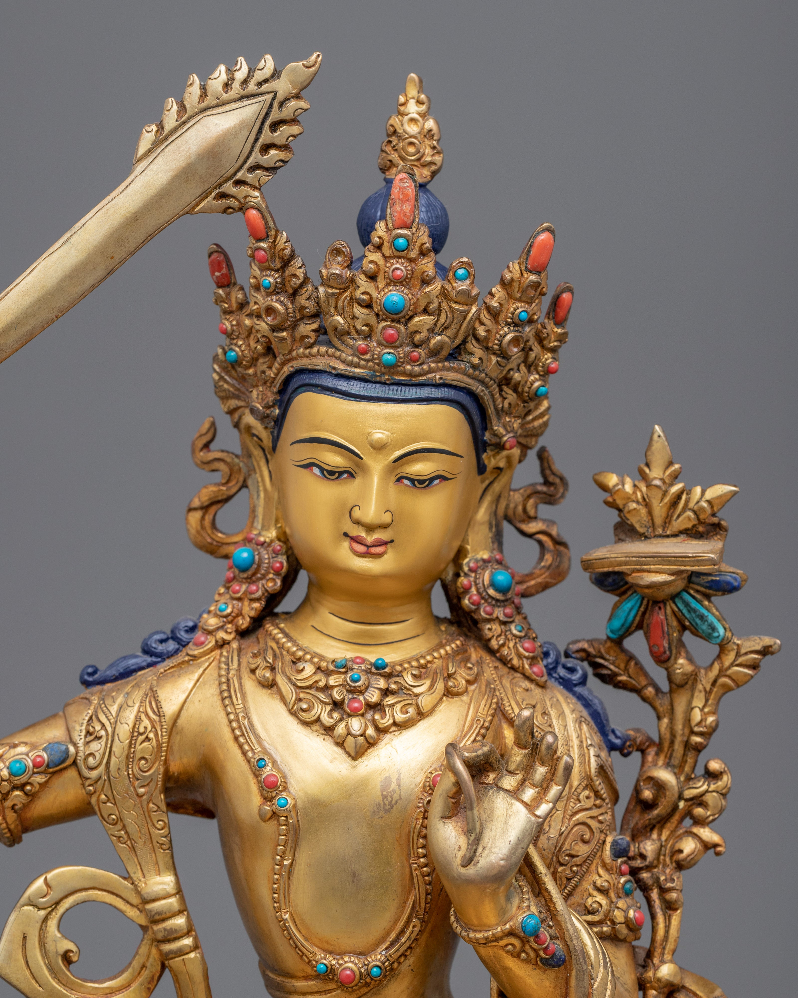 Genuine Gold Gilded Manjushri Bodhisattva of Wisdom | Himalayan Art for Meditation