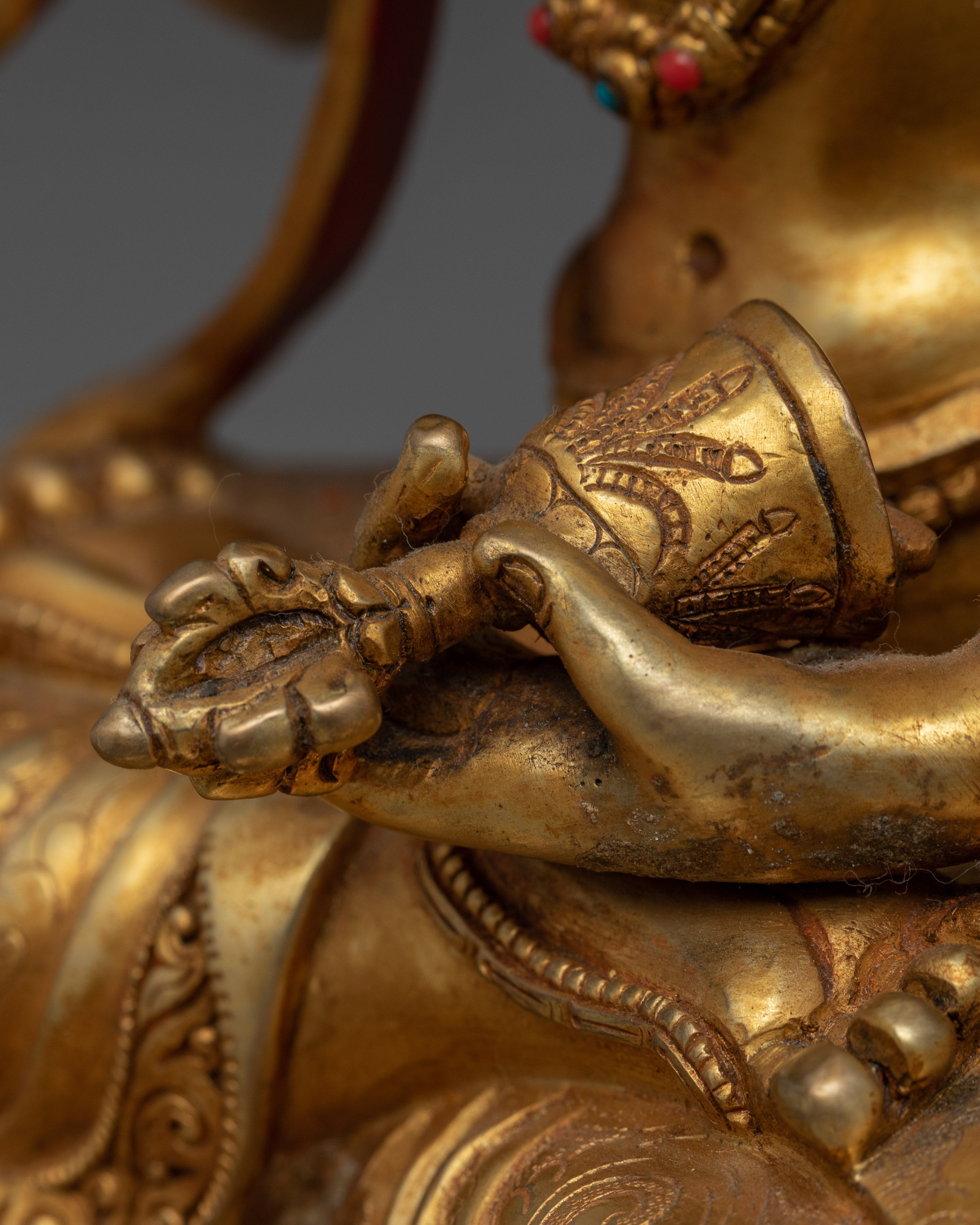 Gold Gilded Vajrasattva Statue for Meditation | Hand-Carved Bodhisattva Statue