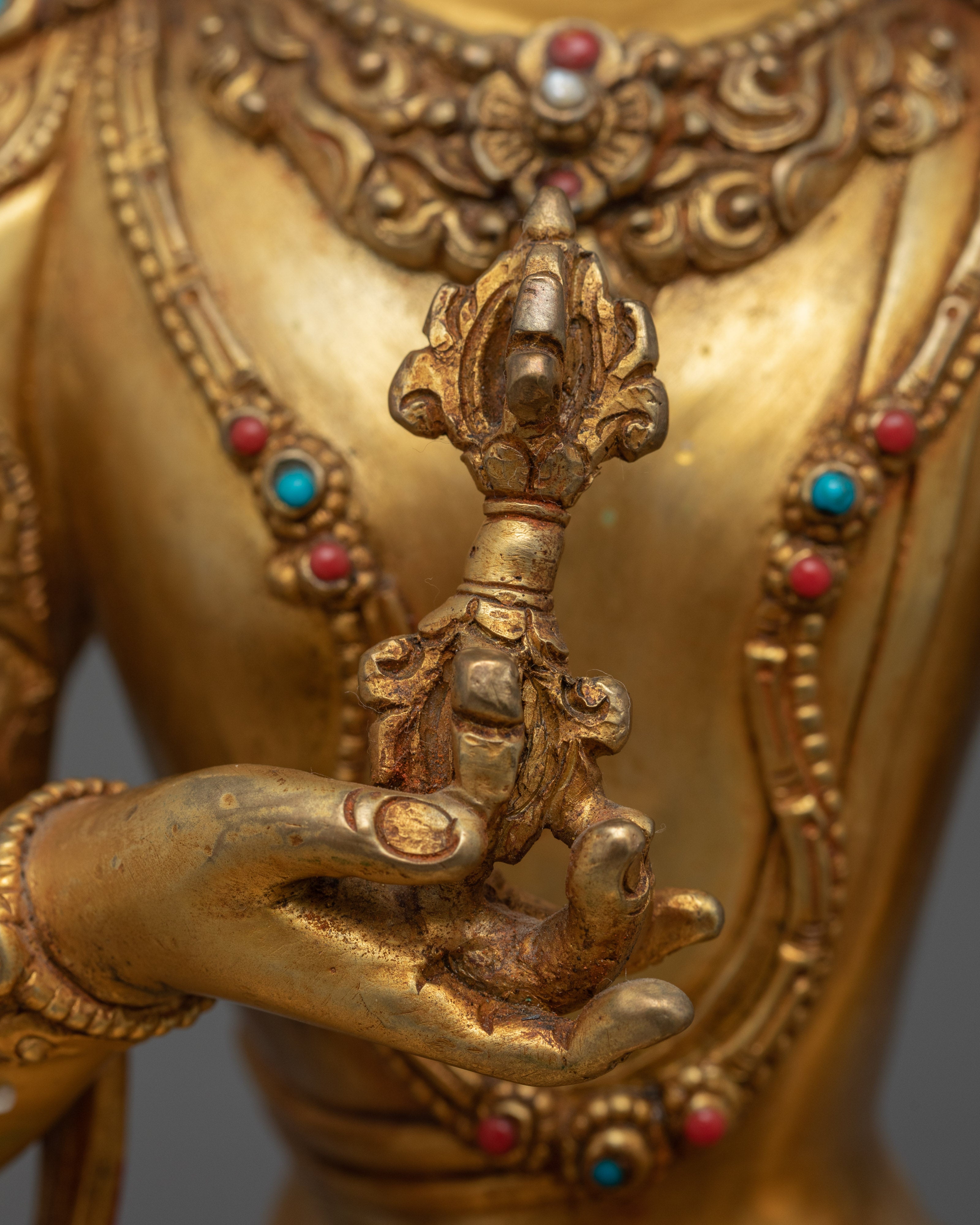 Gold Gilded Vajrasattva Statue for Meditation | Hand-Carved Bodhisattva Statue