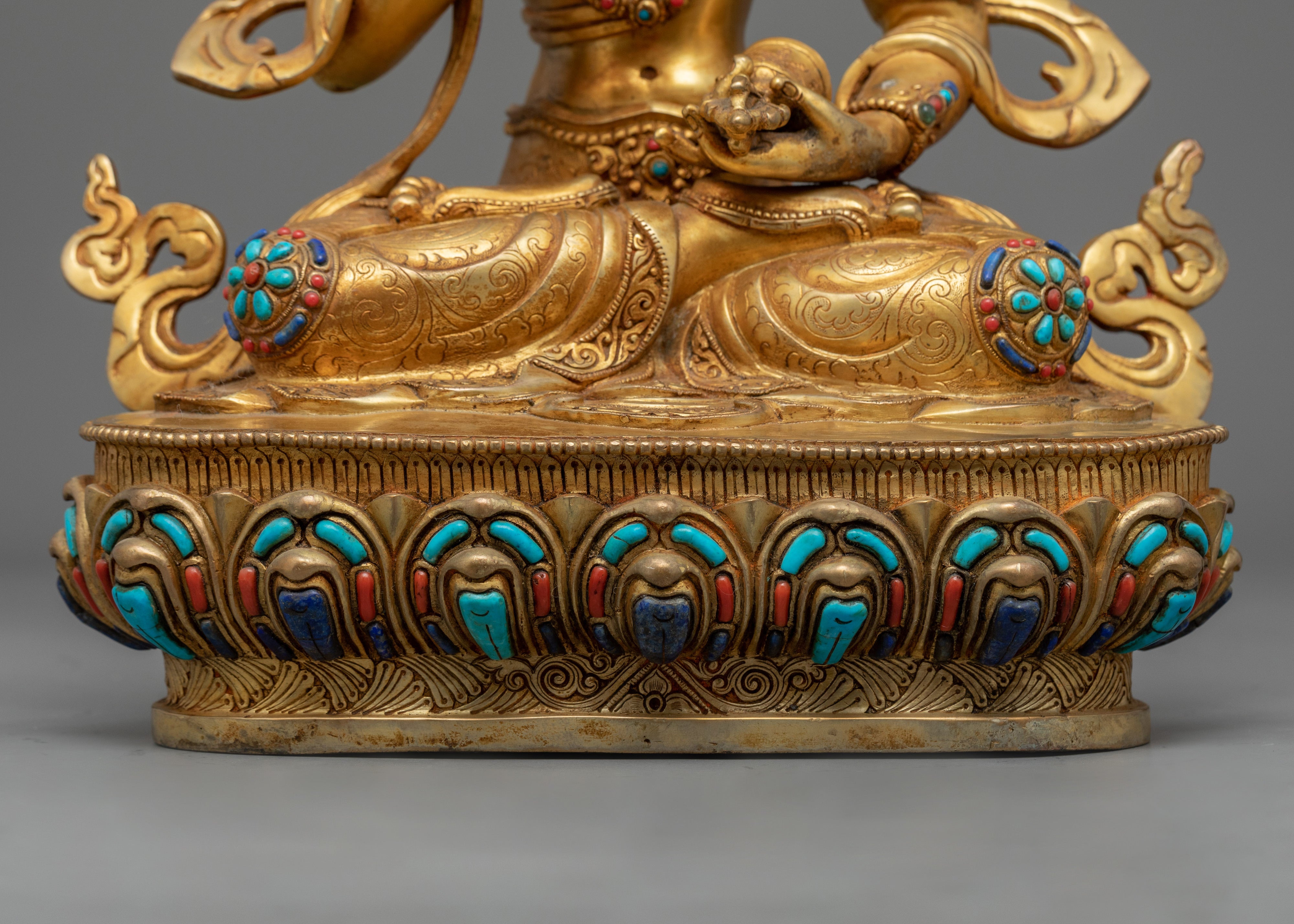 Gold Gilded Vajrasattva Statue for Meditation | Hand-Carved Bodhisattva Statue