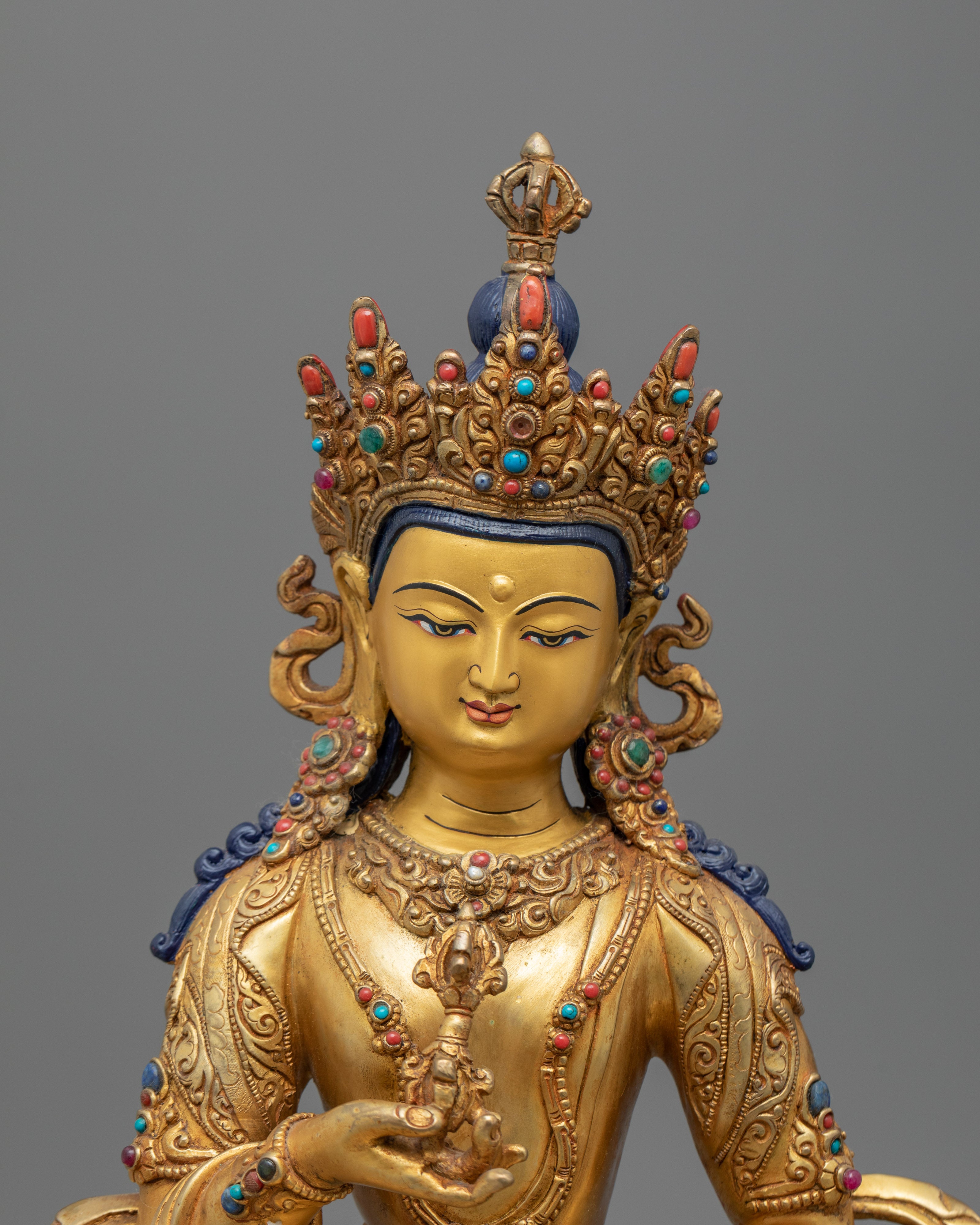 Gold Gilded Vajrasattva Statue for Meditation | Hand-Carved Bodhisattva Statue