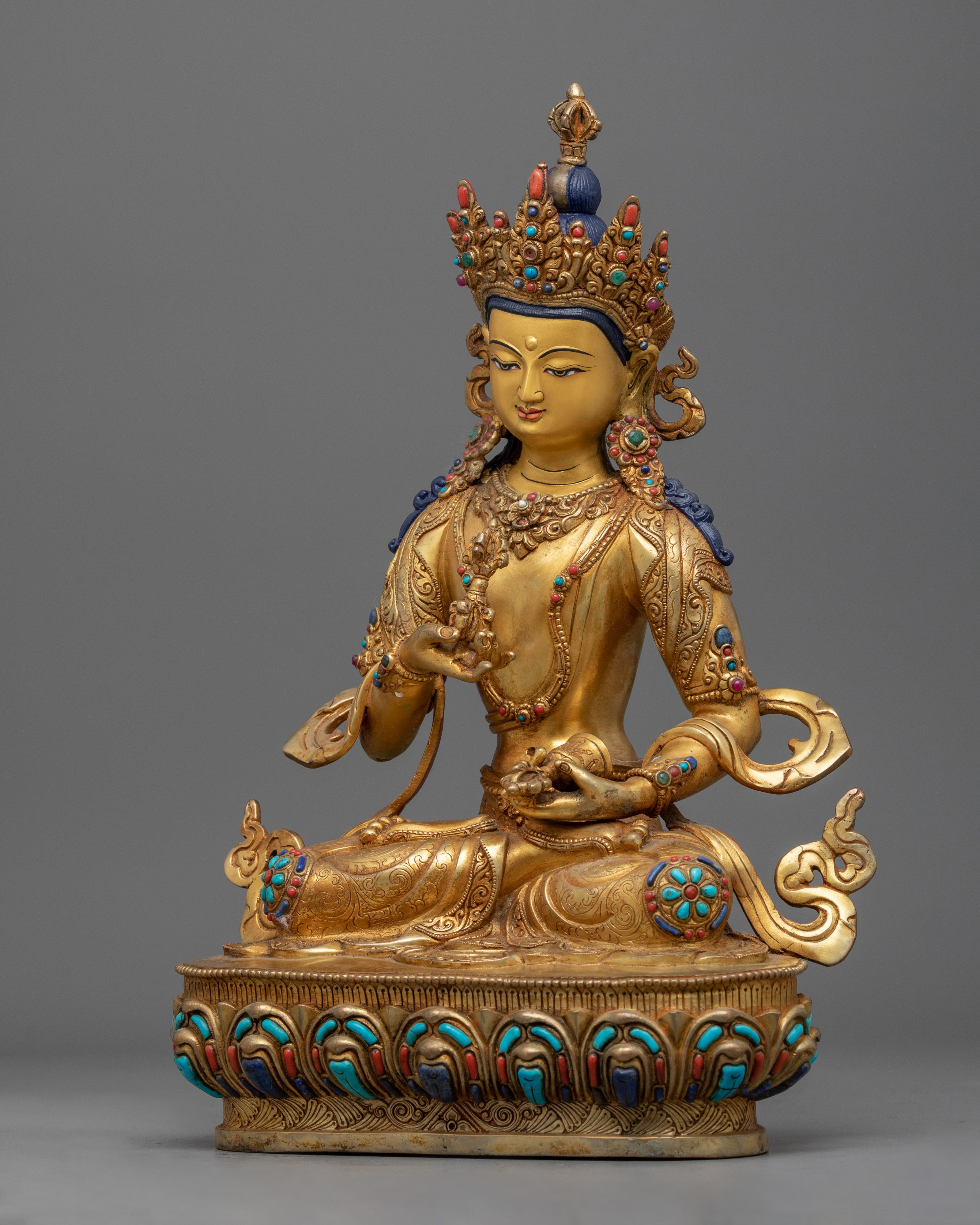 Gold Gilded Vajrasattva Statue for Meditation | Hand-Carved Bodhisattva Statue