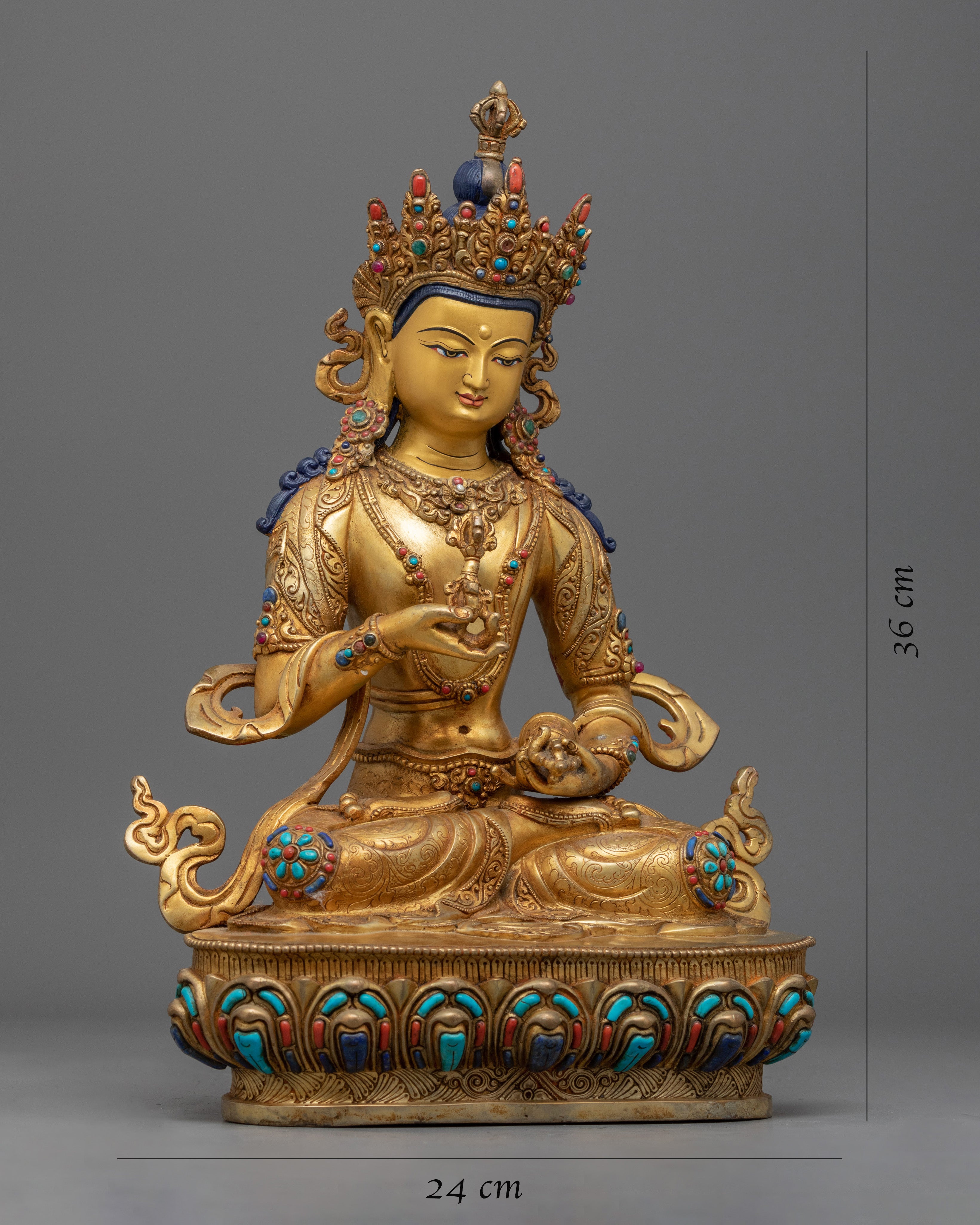 Gold Gilded Vajrasattva Statue for Meditation | Hand-Carved Bodhisattva Statue