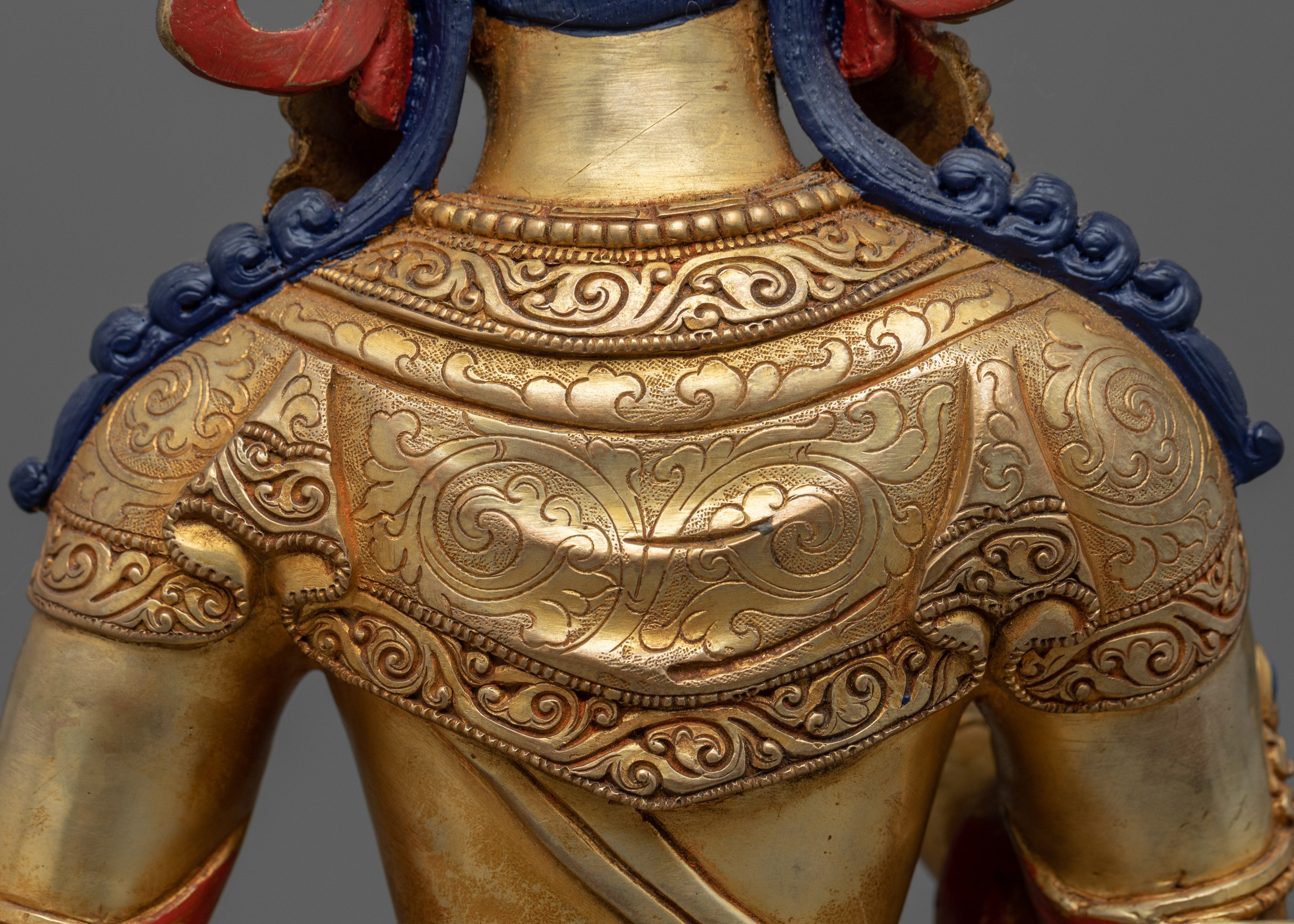 Gold Gilded Vajrasattva Statue for Meditation | Hand-Carved Bodhisattva Statue