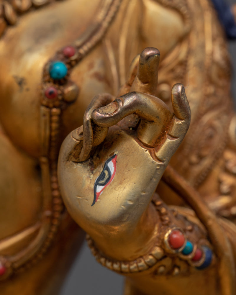 White Tara, Deity of Prosperity Sculpture | Hand-Carved Buddhist Statue